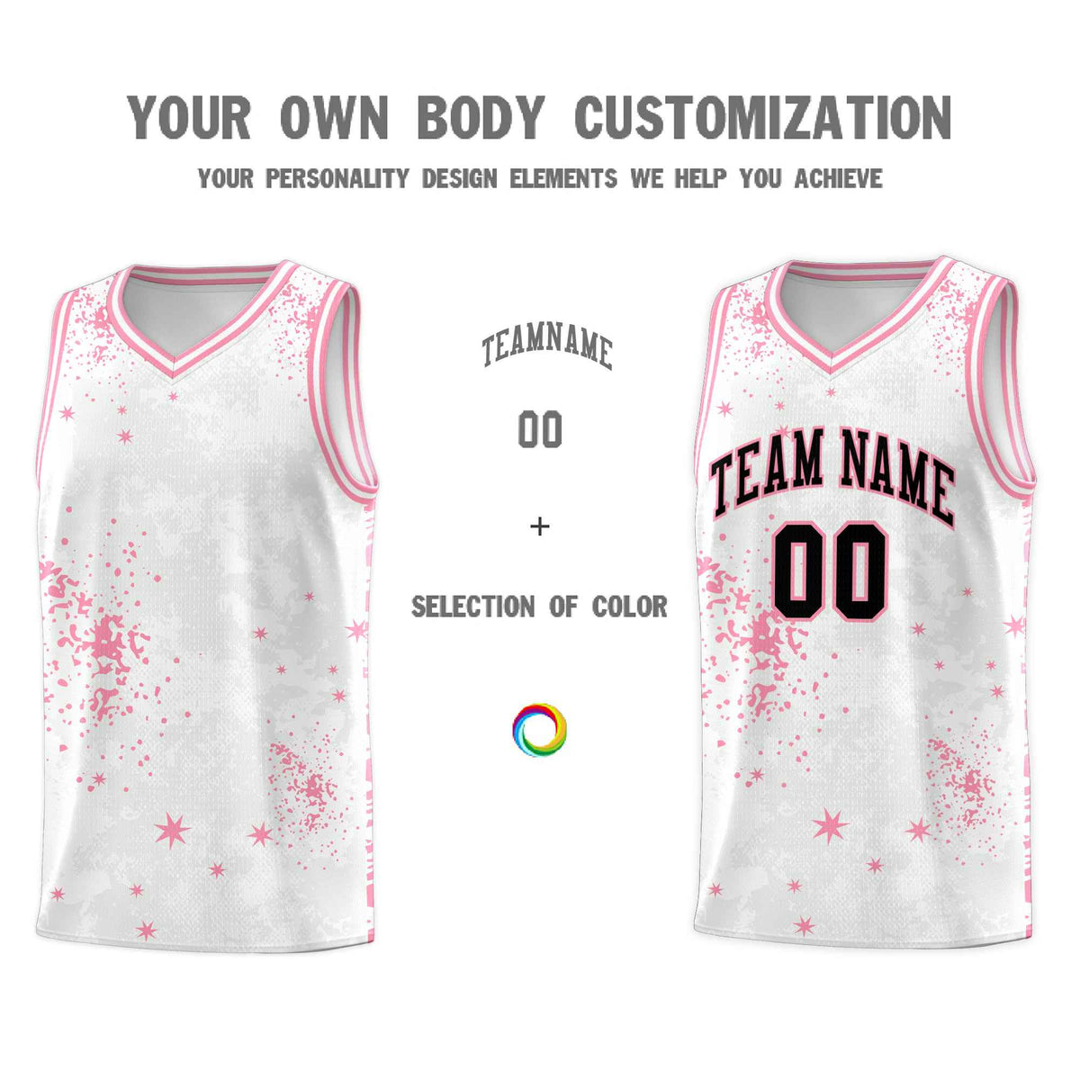 Custom White Light Pink Vice Burst Galactic Graffiti Drapable Basketball Jersey