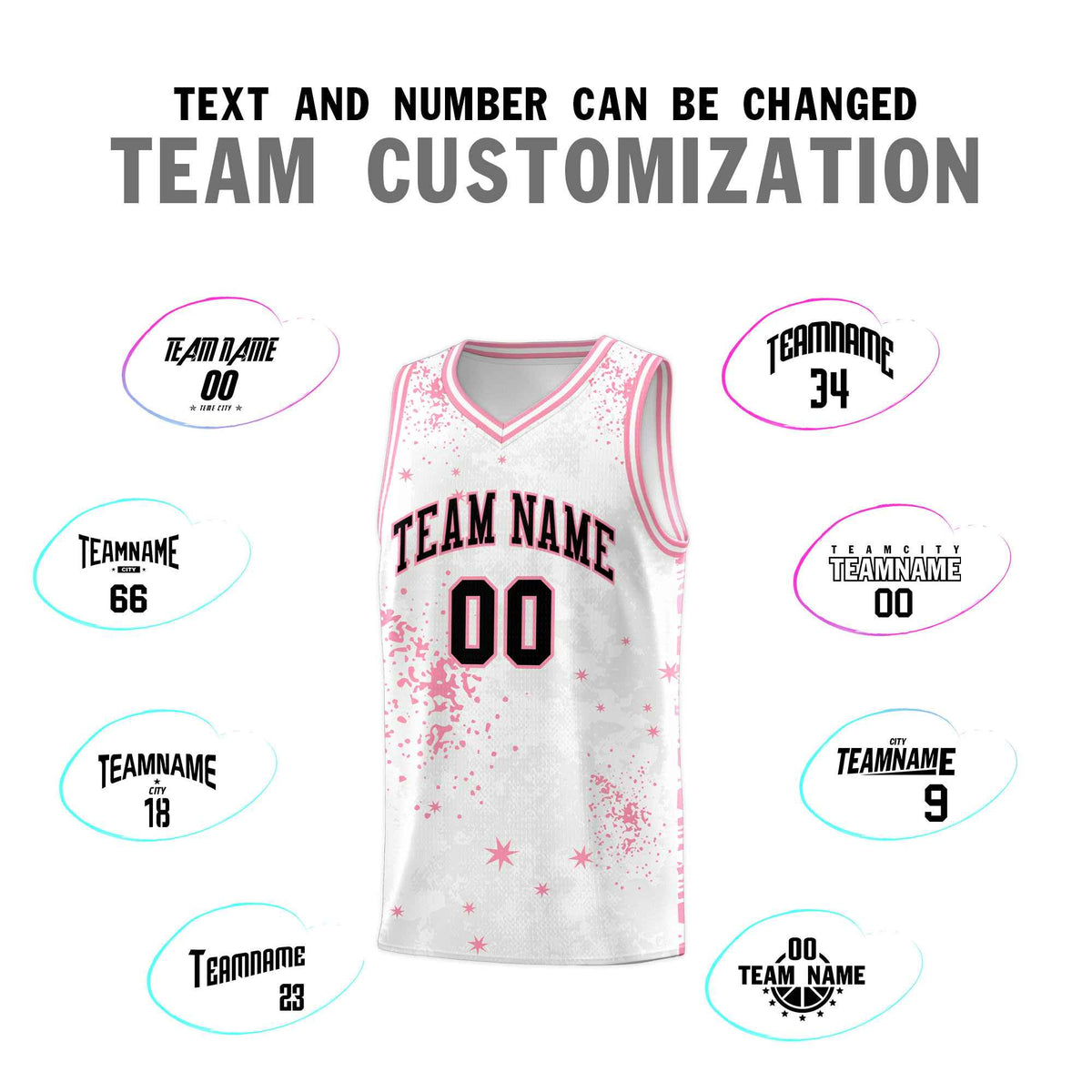 Custom White Light Pink Vice Burst Galactic Graffiti Drapable Basketball Jersey