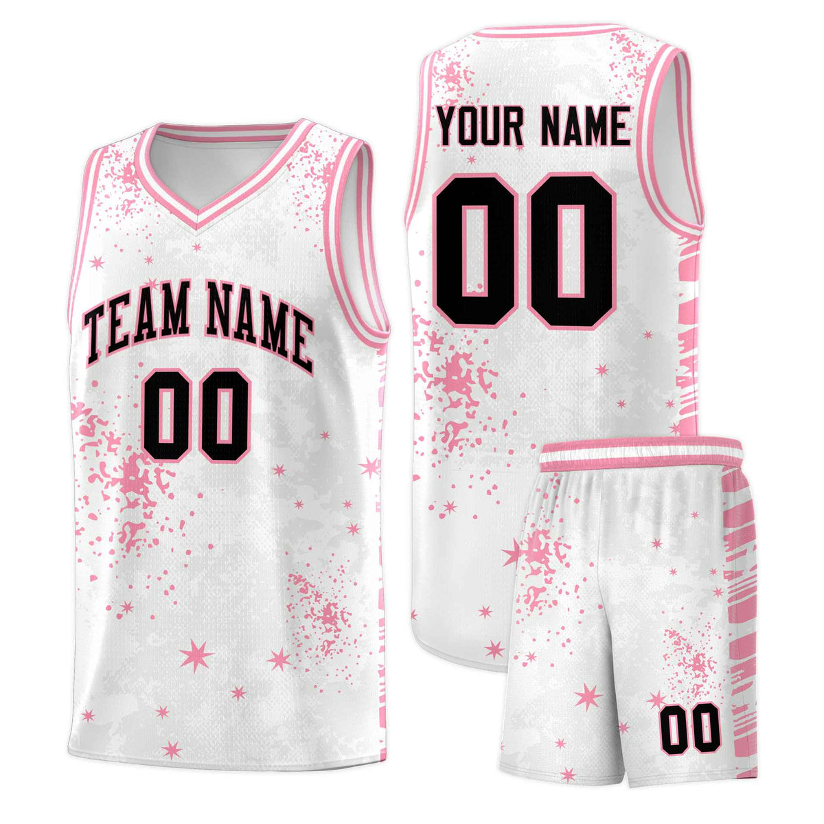 Custom White Light Pink Vice Burst Galactic Graffiti Drapable Basketball Jersey