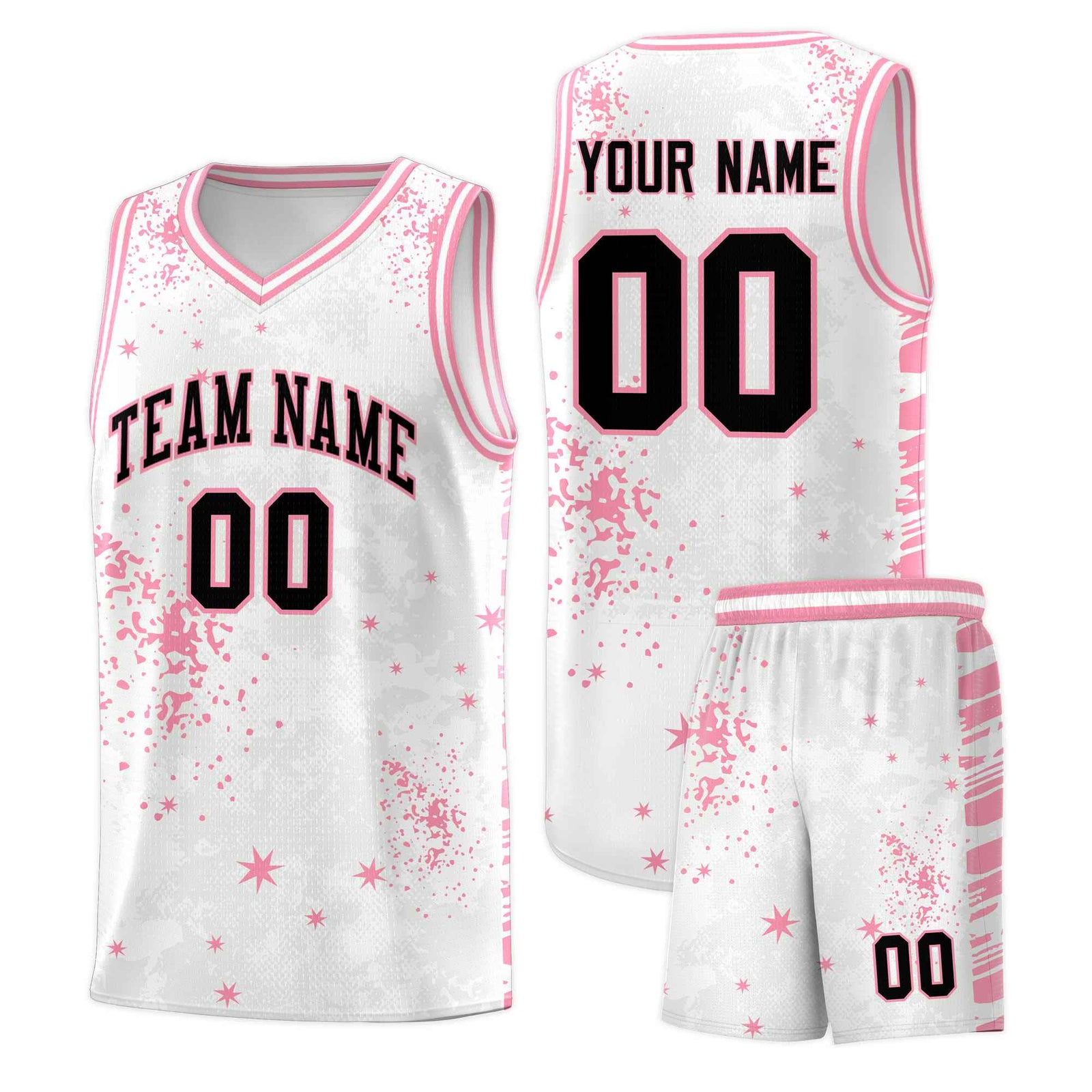 Custom White Light Pink Vice Burst Galactic Graffiti Drapable Basketball Jersey