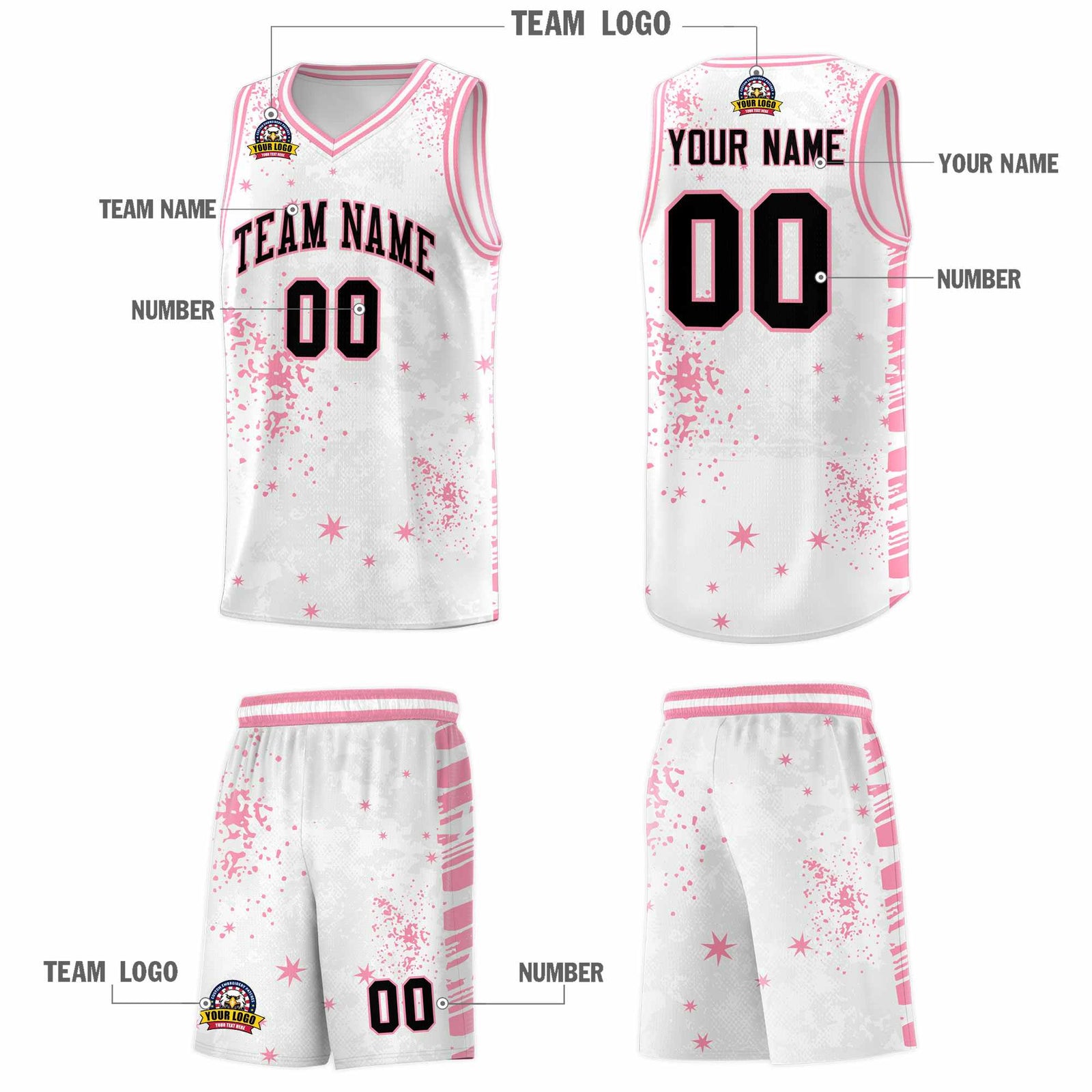 Custom White Light Pink Vice Burst Galactic Graffiti Drapable Basketball Jersey