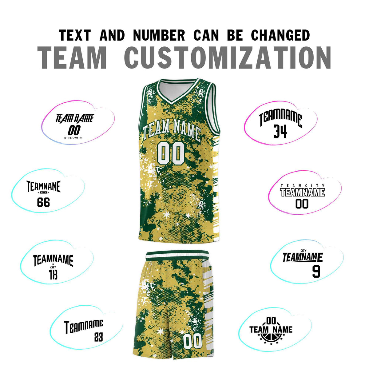 Custom Old Gold Kelly Green Vice Burst Galactic Graffiti Moisture-Wicking Basketball Jersey