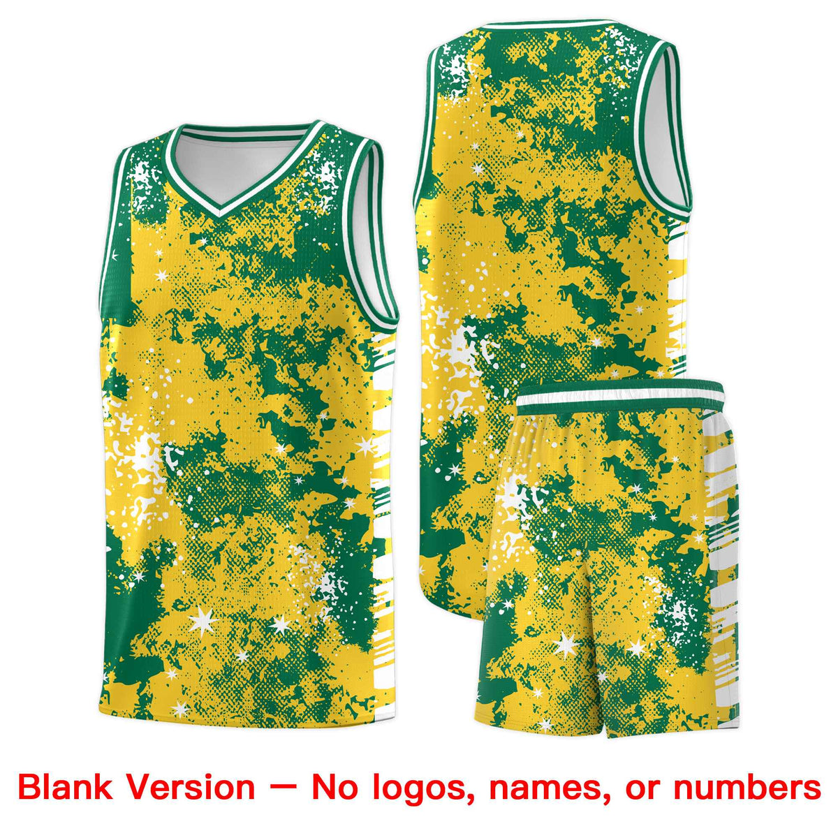 Custom Gold Kelly Green Vice Burst Galactic Graffiti Wrinkle-Resistant Basketball Jersey