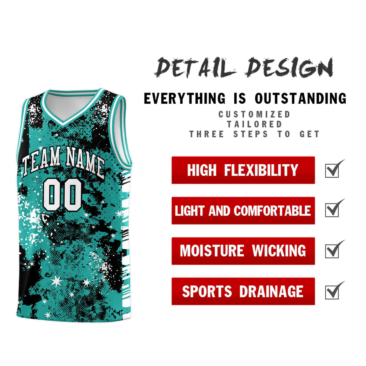 Custom Black Light Teal Vice Burst Galactic Graffiti Breathable Basketball Jersey
