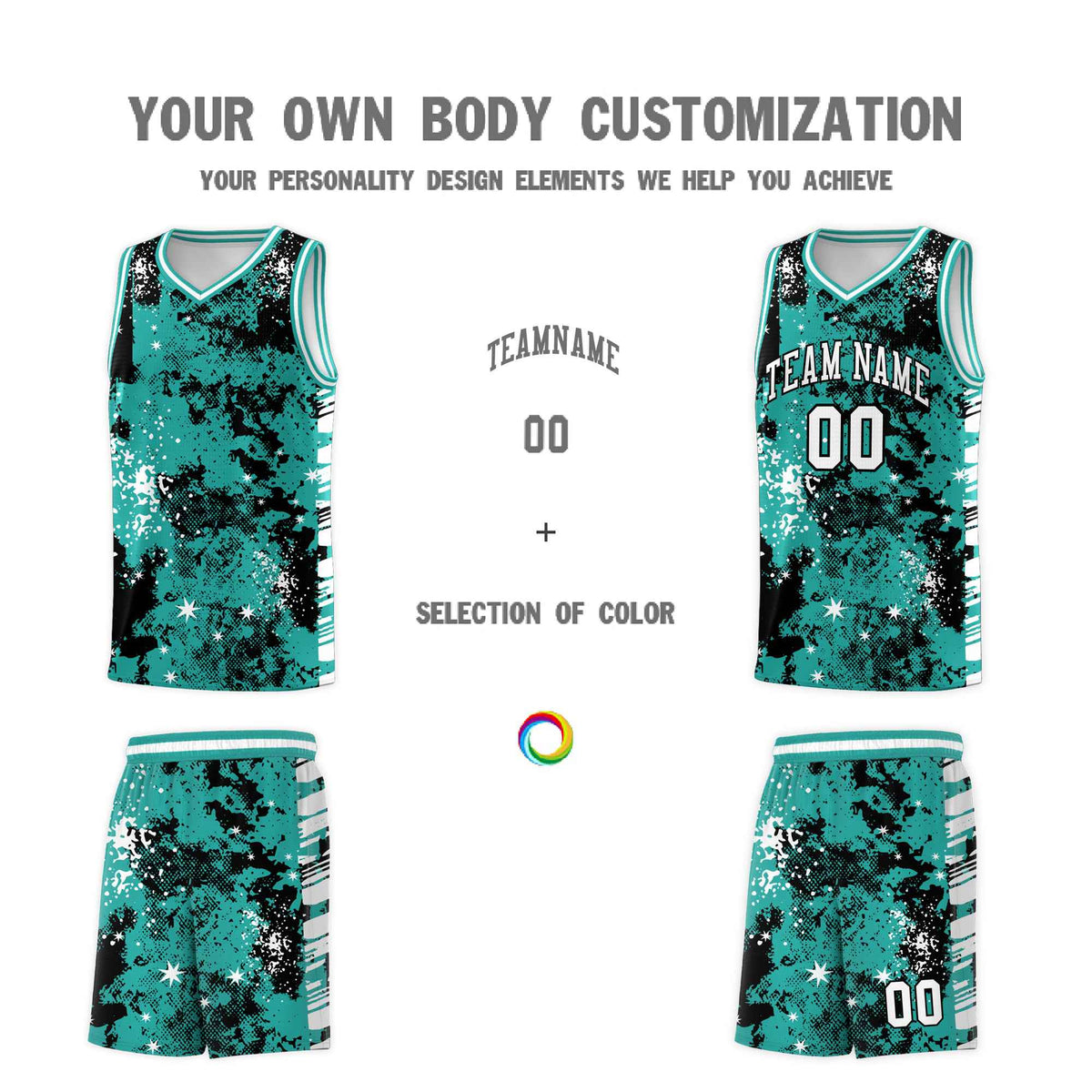 Custom Black Light Teal Vice Burst Galactic Graffiti Breathable Basketball Jersey
