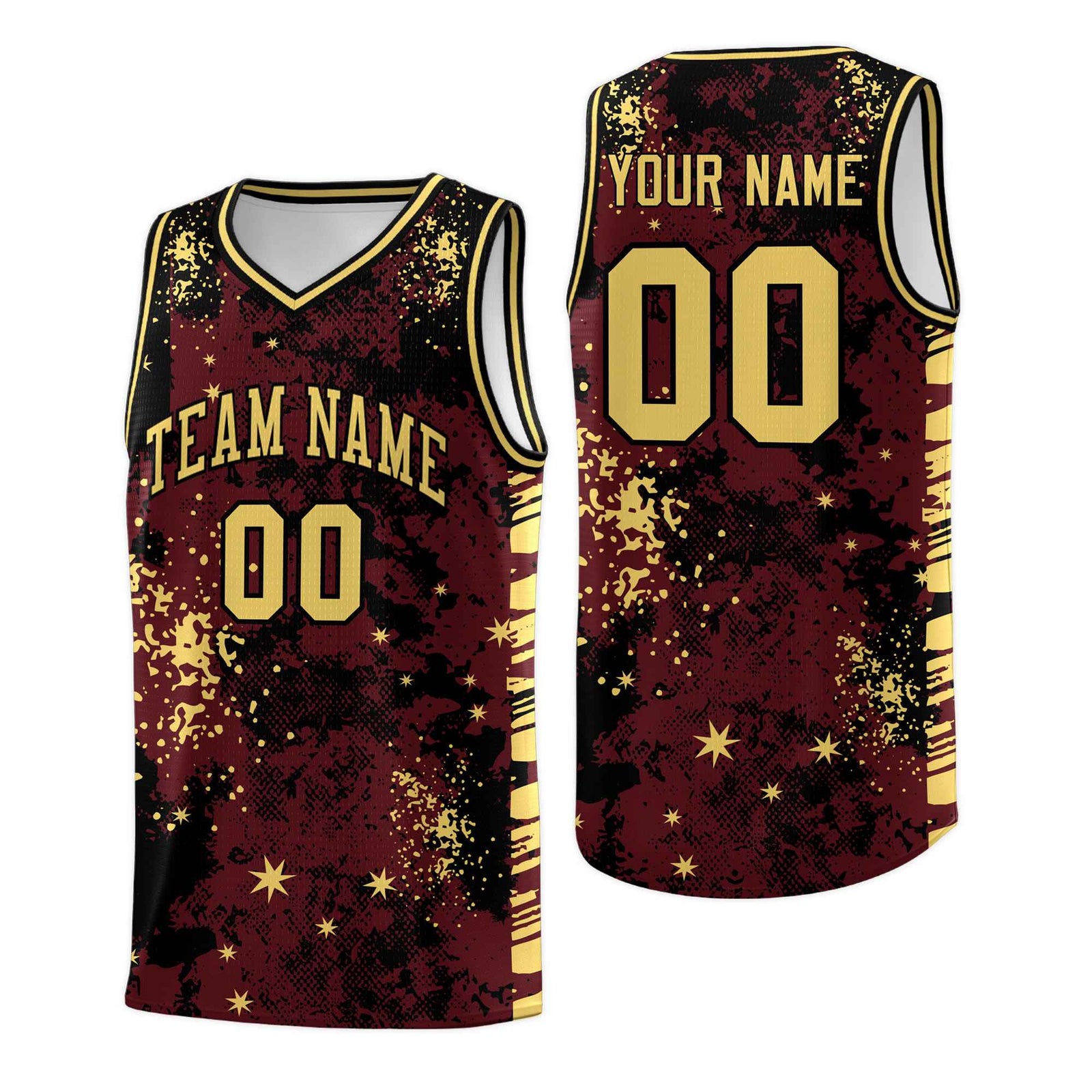 Custom Burgundy Black Vice Burst Galactic Graffiti Quick-Drying Basketball Jersey