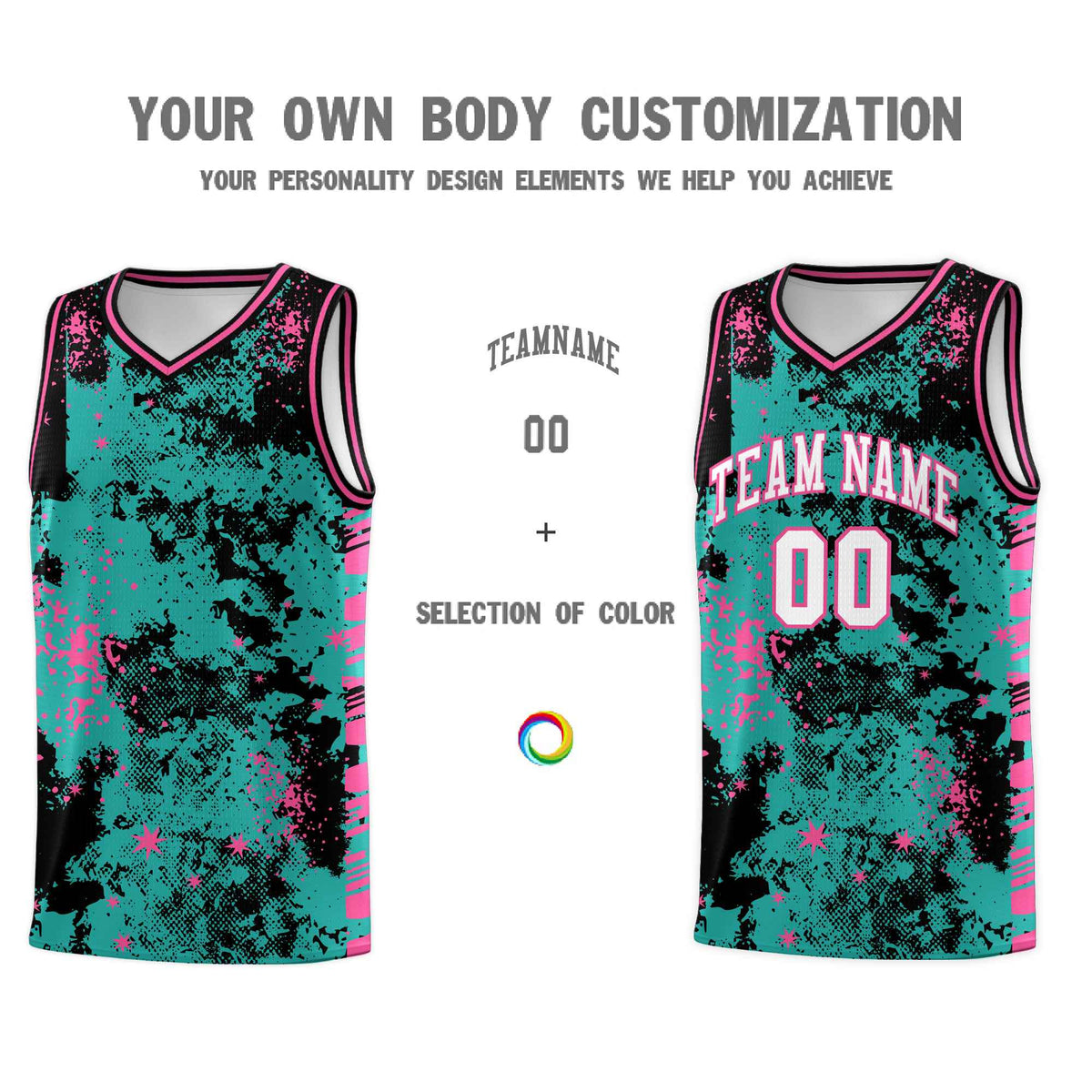Custom Aqua Black Vice Burst Galactic Graffiti Drapable Basketball Jersey