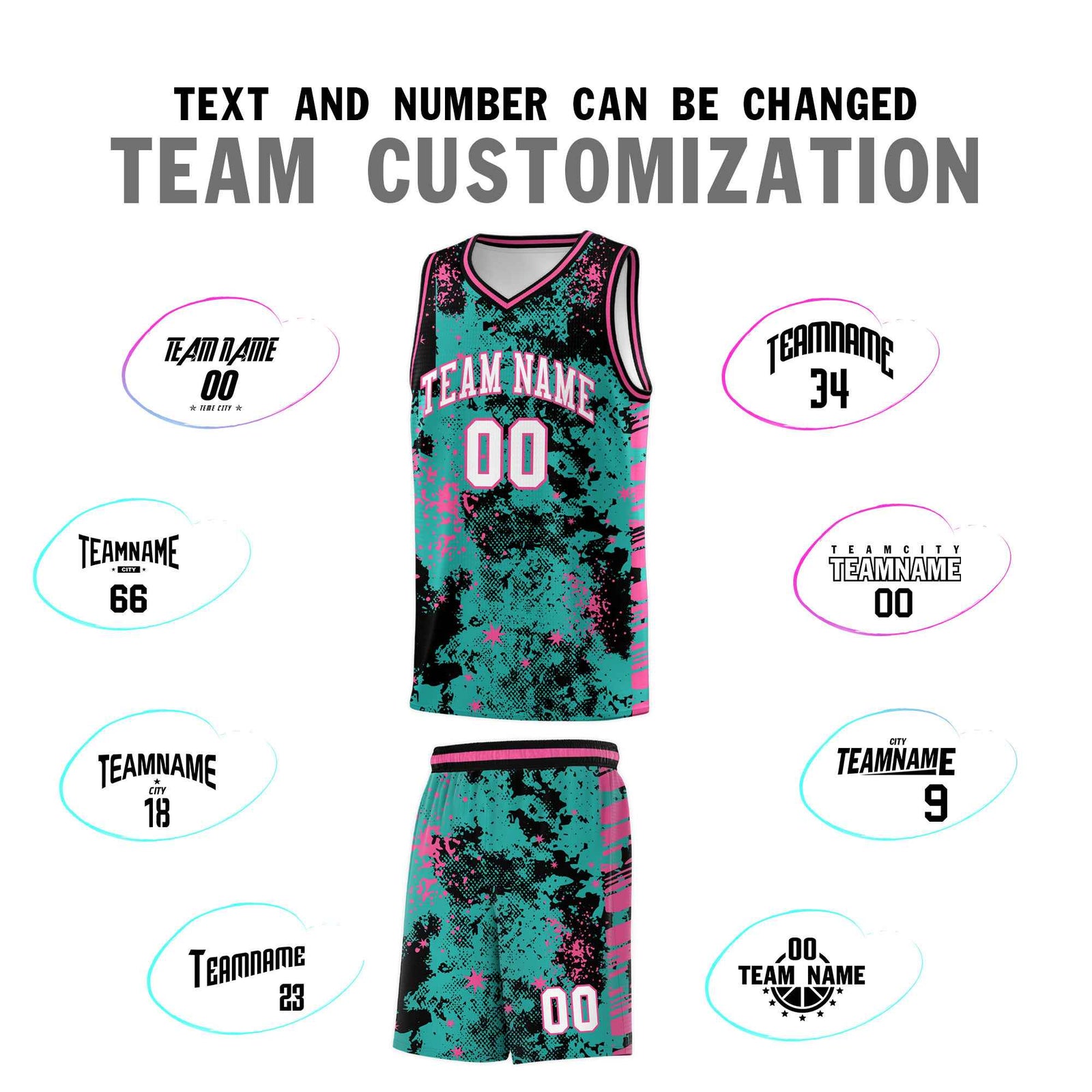 Custom Aqua Black Vice Burst Galactic Graffiti Drapable Basketball Jersey