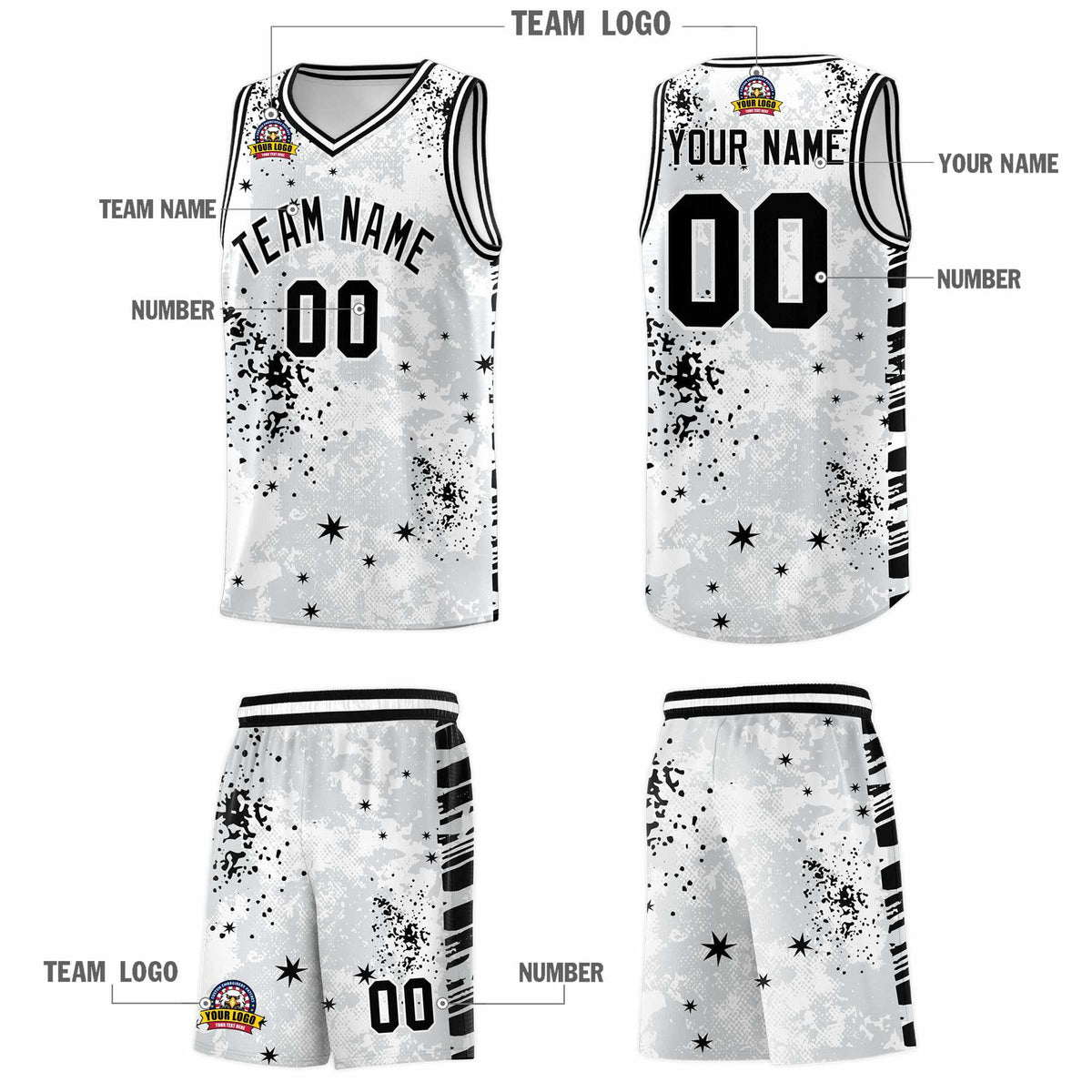 Custom White Black Vice Burst Galactic Graffiti Moisture-Wicking Basketball Jersey