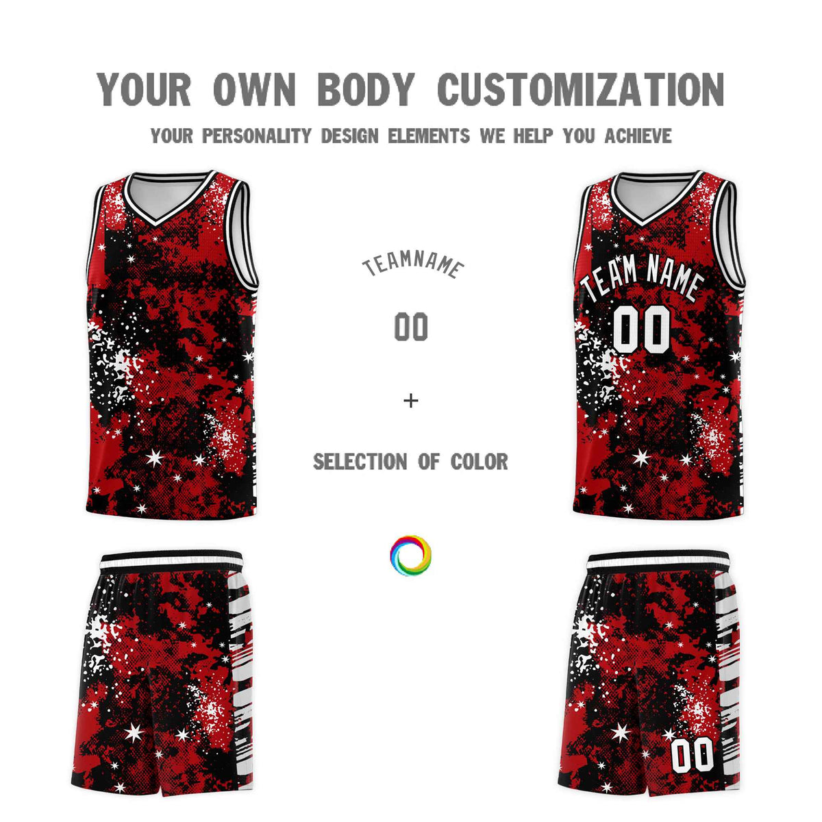 Custom Red Black Vice Burst Galactic Graffiti Wrinkle-Resistant Basketball Jersey