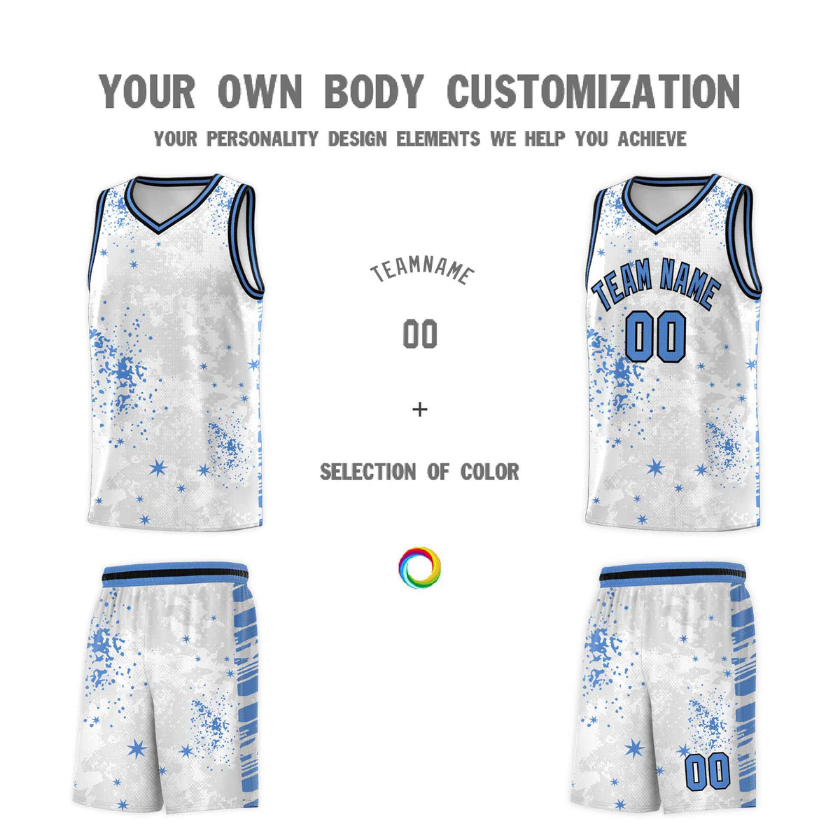 Custom White Powder Blue Vice Burst Galactic Graffiti Quick-Drying Basketball Jersey