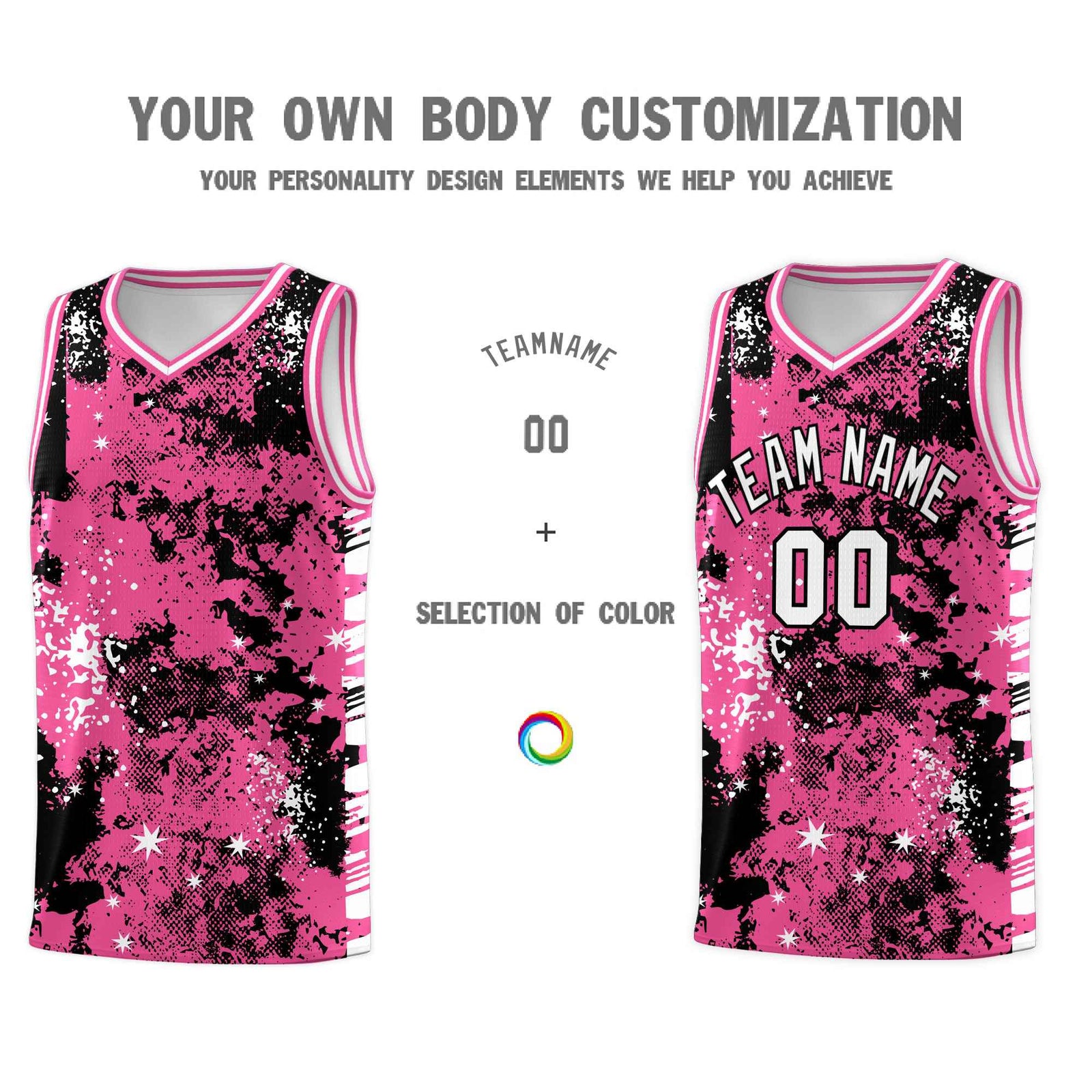 Custom Pink Black Vice Burst Galactic Graffiti Drapable Basketball Jersey