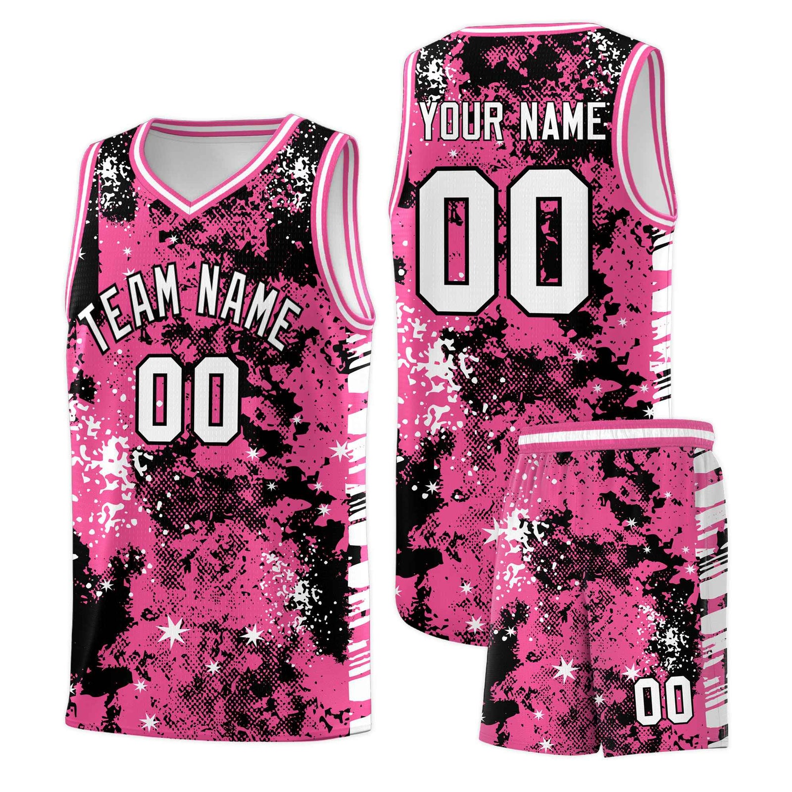 Custom Pink Black Vice Burst Galactic Graffiti Drapable Basketball Jersey