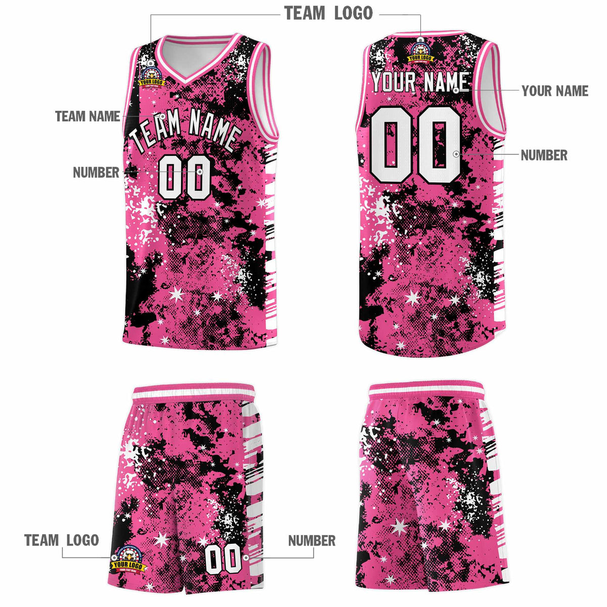 Custom Pink Black Vice Burst Galactic Graffiti Drapable Basketball Jersey