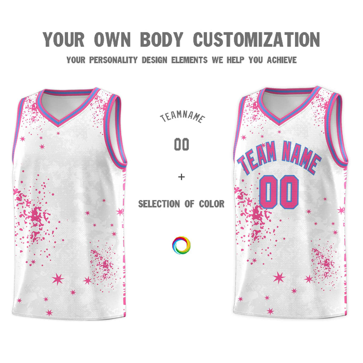 Custom Pink Powder Blue Vice Burst Galactic Graffiti Sublimation Printing Basketball Jersey