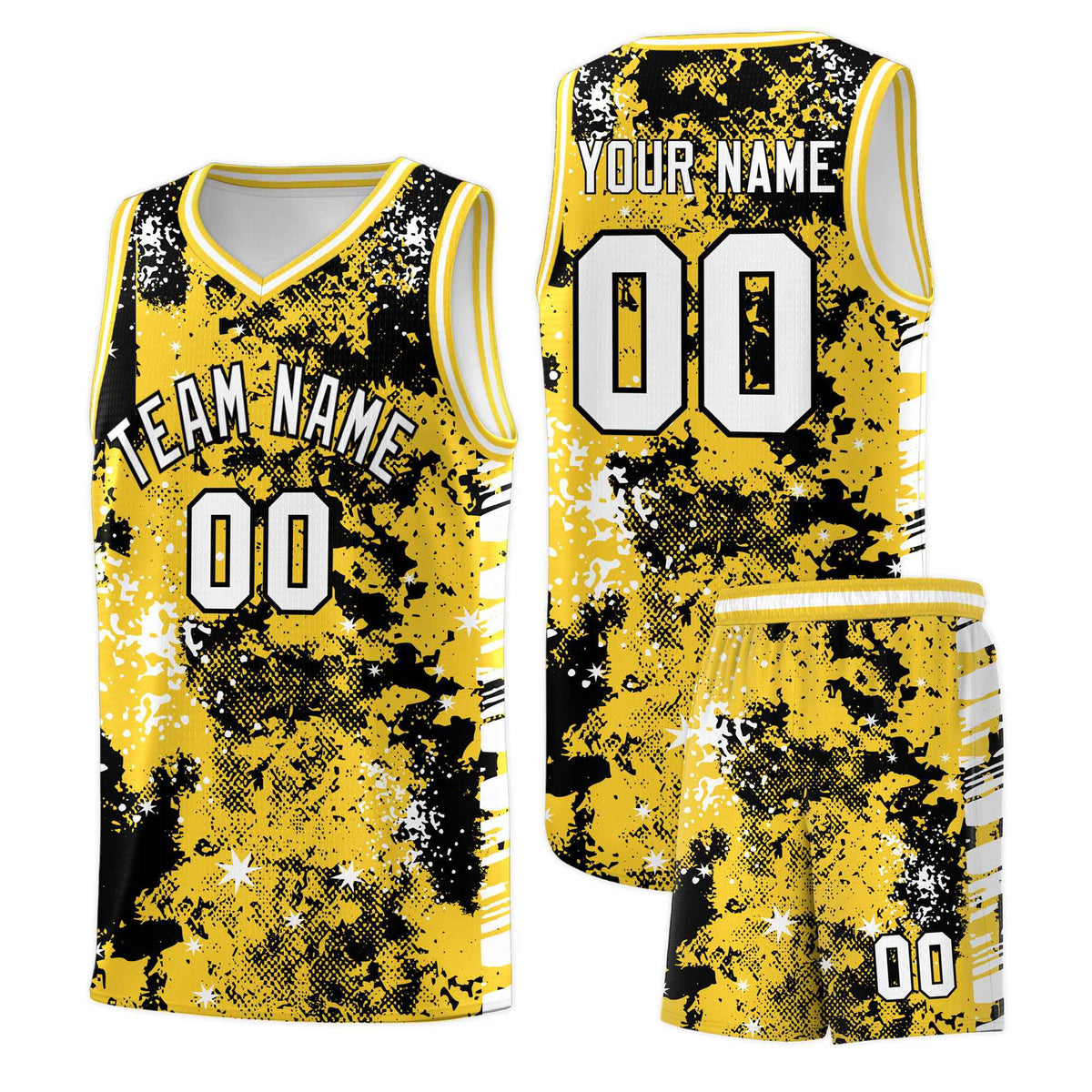 Custom Gold Black Vice Burst Galactic Graffiti Stretch Fabric Basketball Jersey