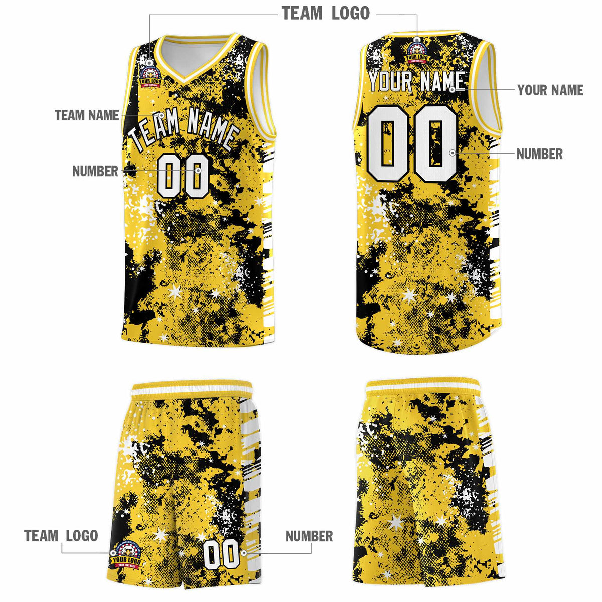 Custom Gold Black Vice Burst Galactic Graffiti Stretch Fabric Basketball Jersey