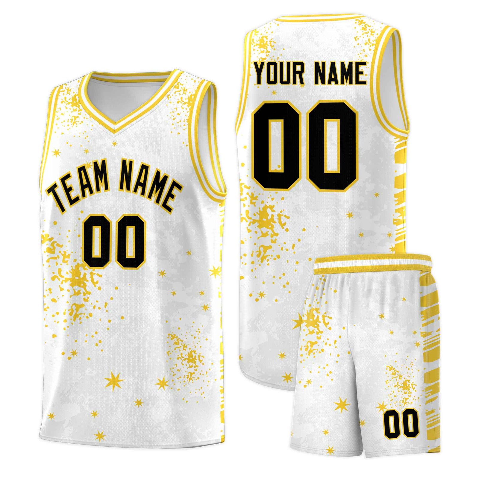 Custom White Gold Vice Burst Galactic Graffiti Moisture-Wicking Basketball Jersey