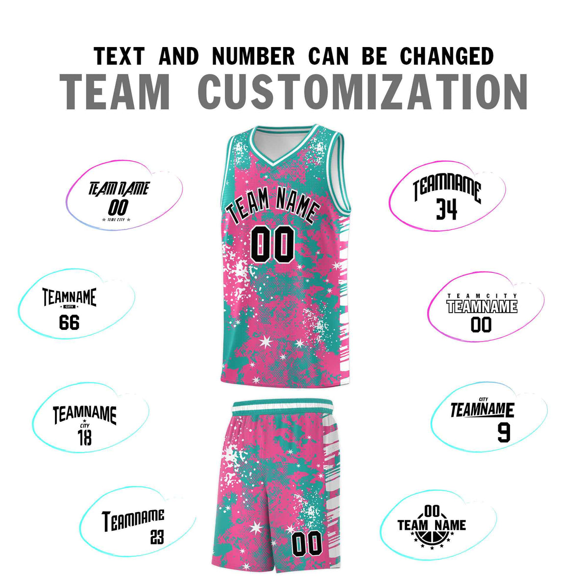 Custom Aqua Pink Vice Burst Galactic Graffiti Wrinkle-Resistant Basketball Jersey