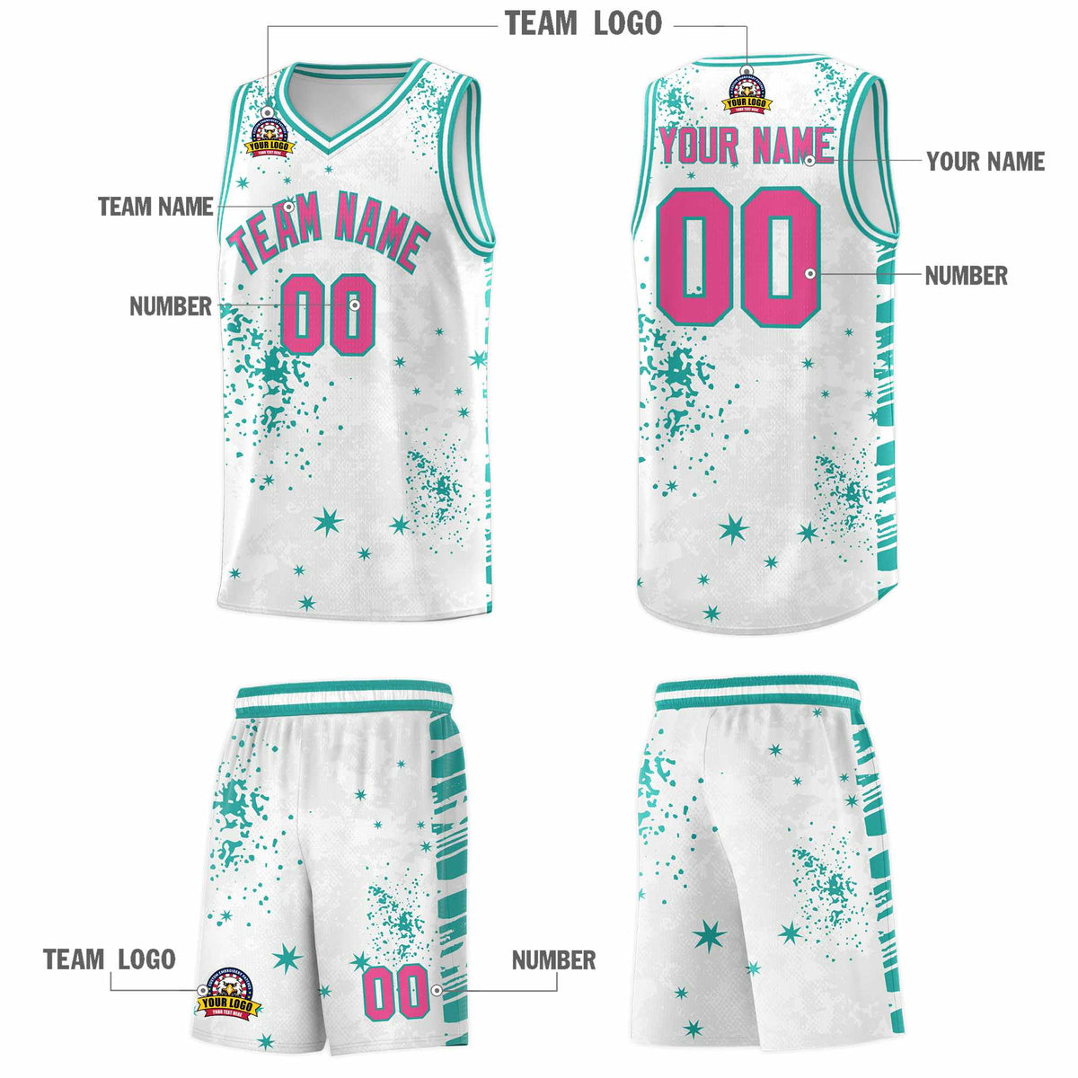 Custom White Aqua Vice Burst Galactic Graffiti Breathable Basketball Jersey