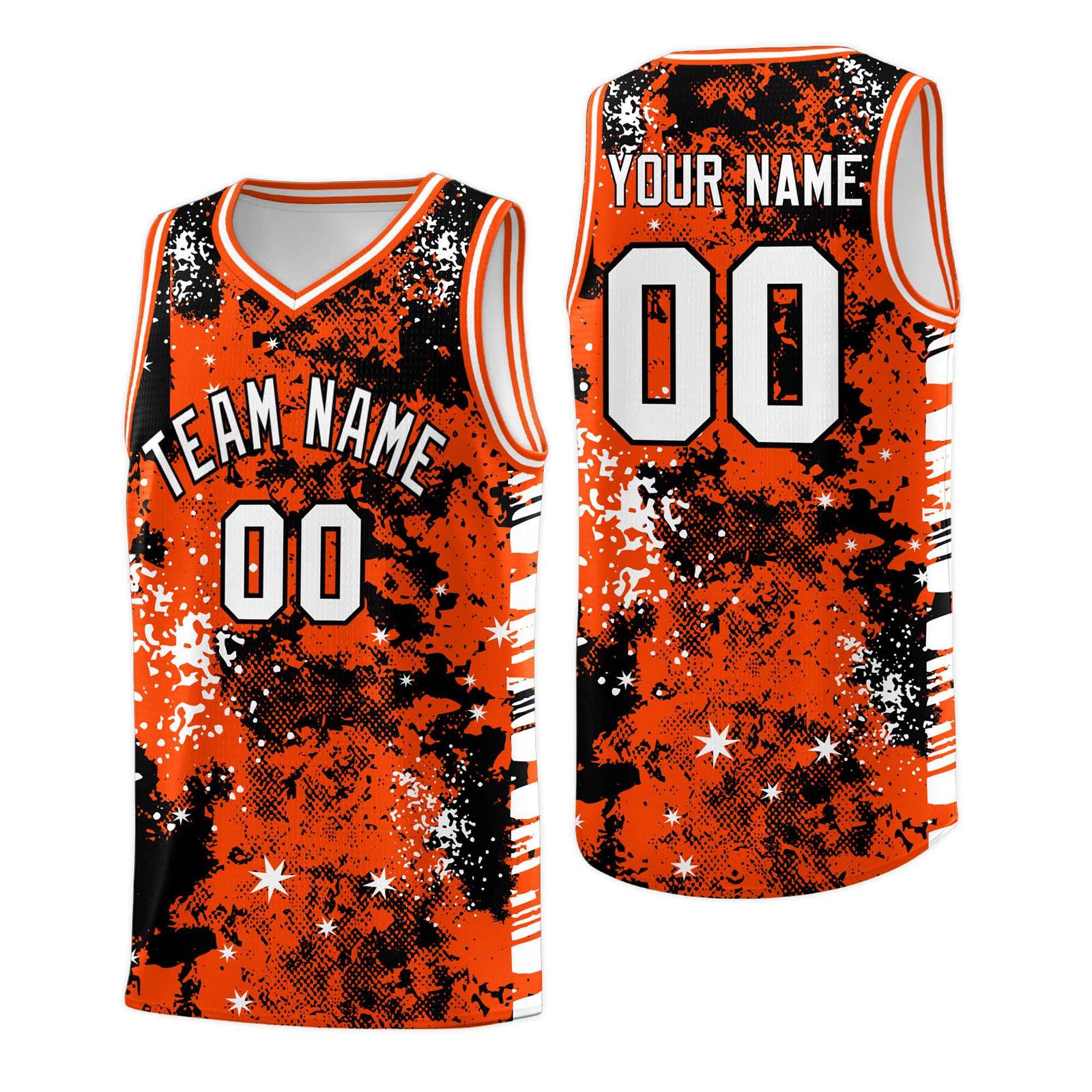 Custom Orange Black Vice Burst Galactic Graffiti Lightweight Basketball Jersey