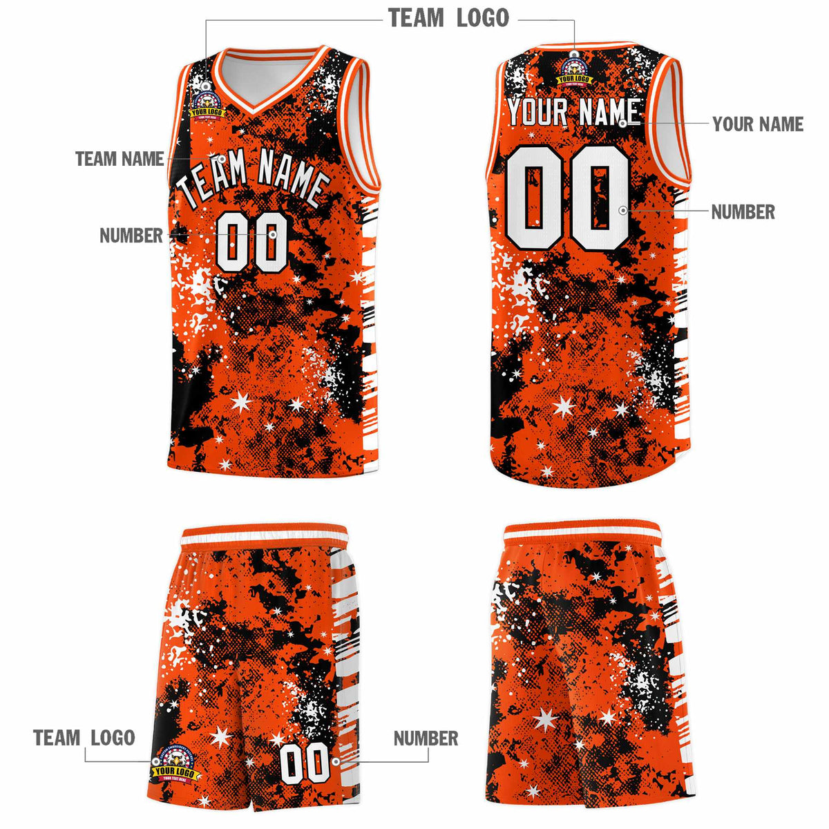 Custom Orange Black Vice Burst Galactic Graffiti Lightweight Basketball Jersey