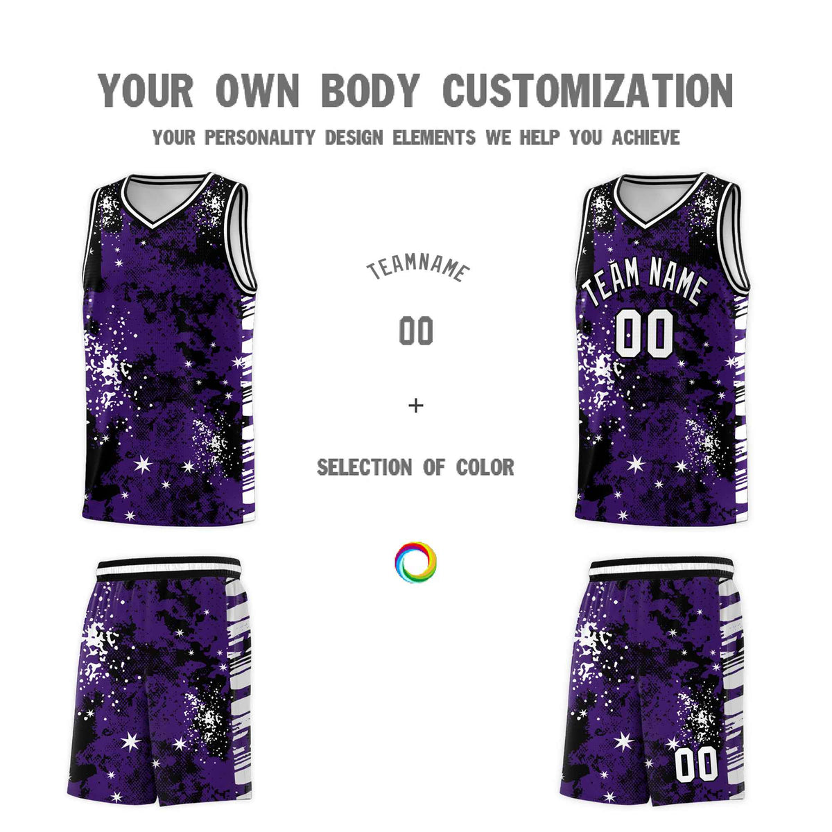 Custom Purple Black Vice Burst Galactic Graffiti Stretch Fabric Basketball Jersey