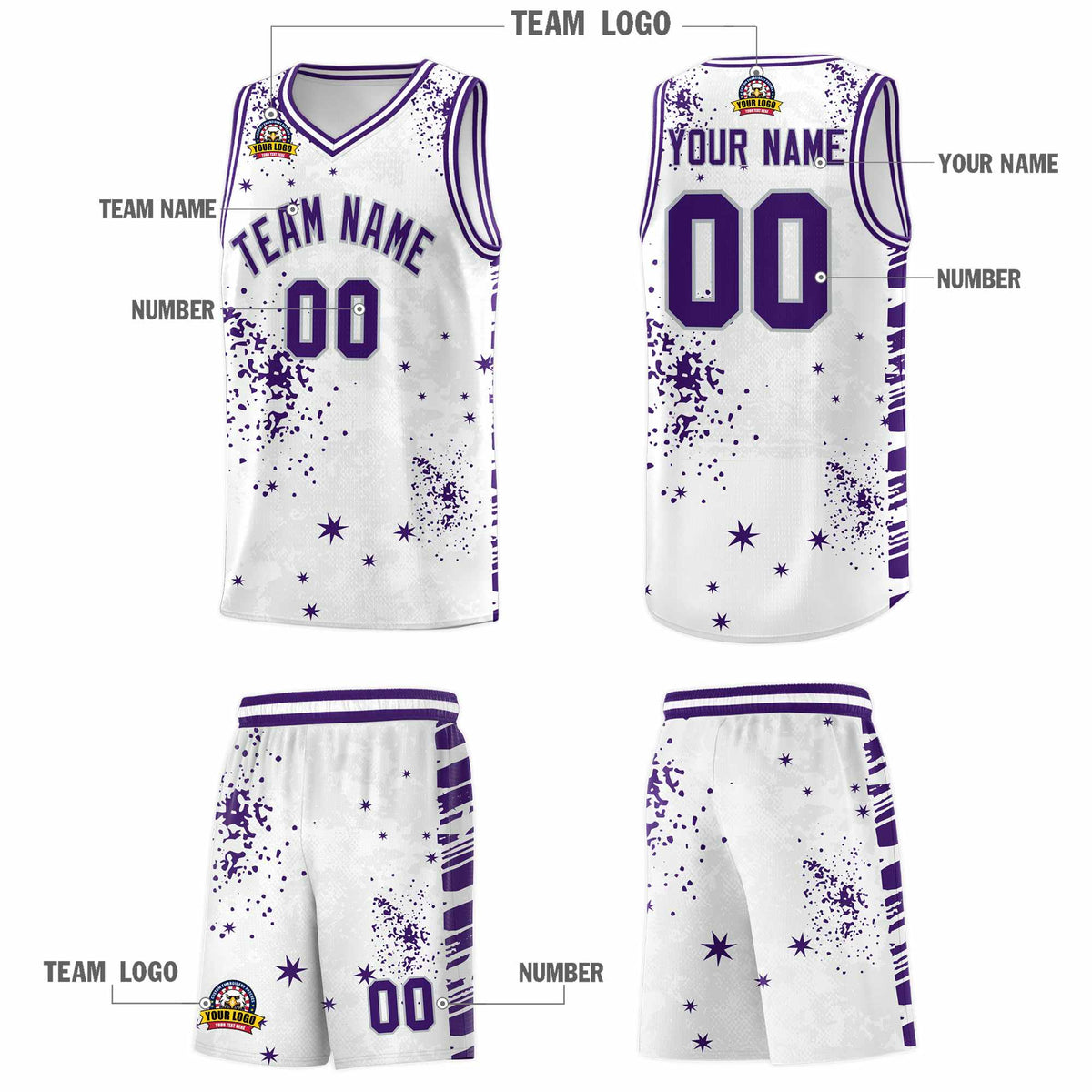 Custom White Purple Vice Burst Galactic Graffiti Moisture-Wicking Basketball Jersey