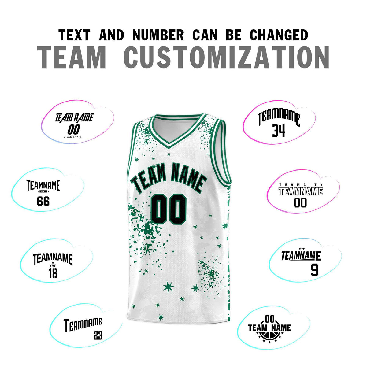 Custom White Kelly Green Vice Burst Galactic Graffiti Breathable Basketball Jersey