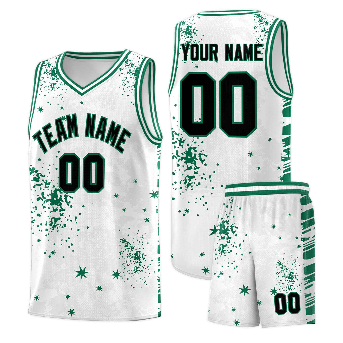 Custom White Kelly Green Vice Burst Galactic Graffiti Breathable Basketball Jersey