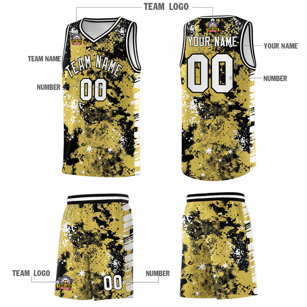 Custom Old Gold Black Vice Burst Galactic Graffiti Lightweight Basketball Jersey