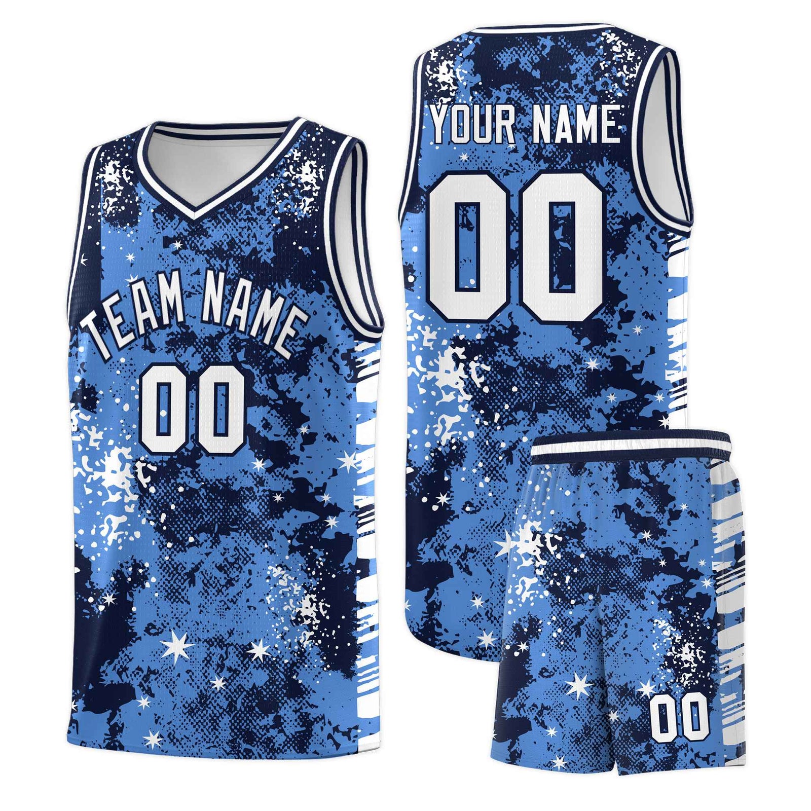 Custom Powder Blue Navy Vice Burst Galactic Graffiti Drapable Basketball Jersey