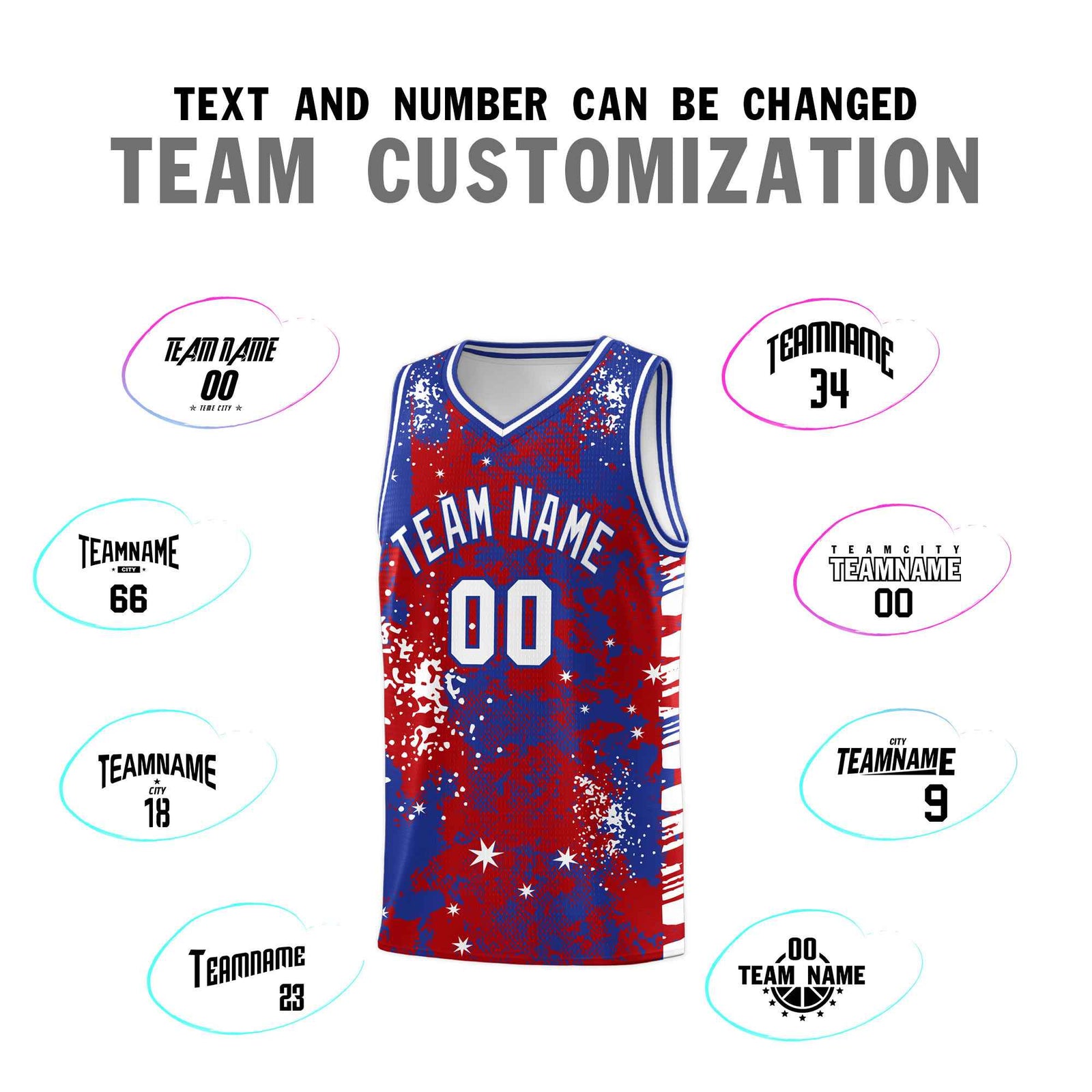 Custom Red Royal Blue Vice Burst Galactic Graffiti Wrinkle-Resistant Basketball Jersey