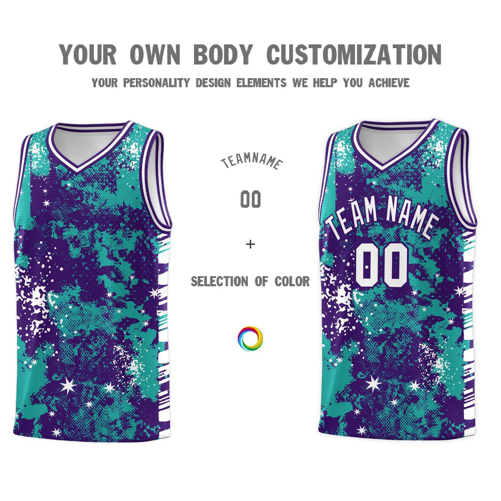 Custom Aqua Purple Vice Burst Galactic Graffiti Breathable Basketball Jersey
