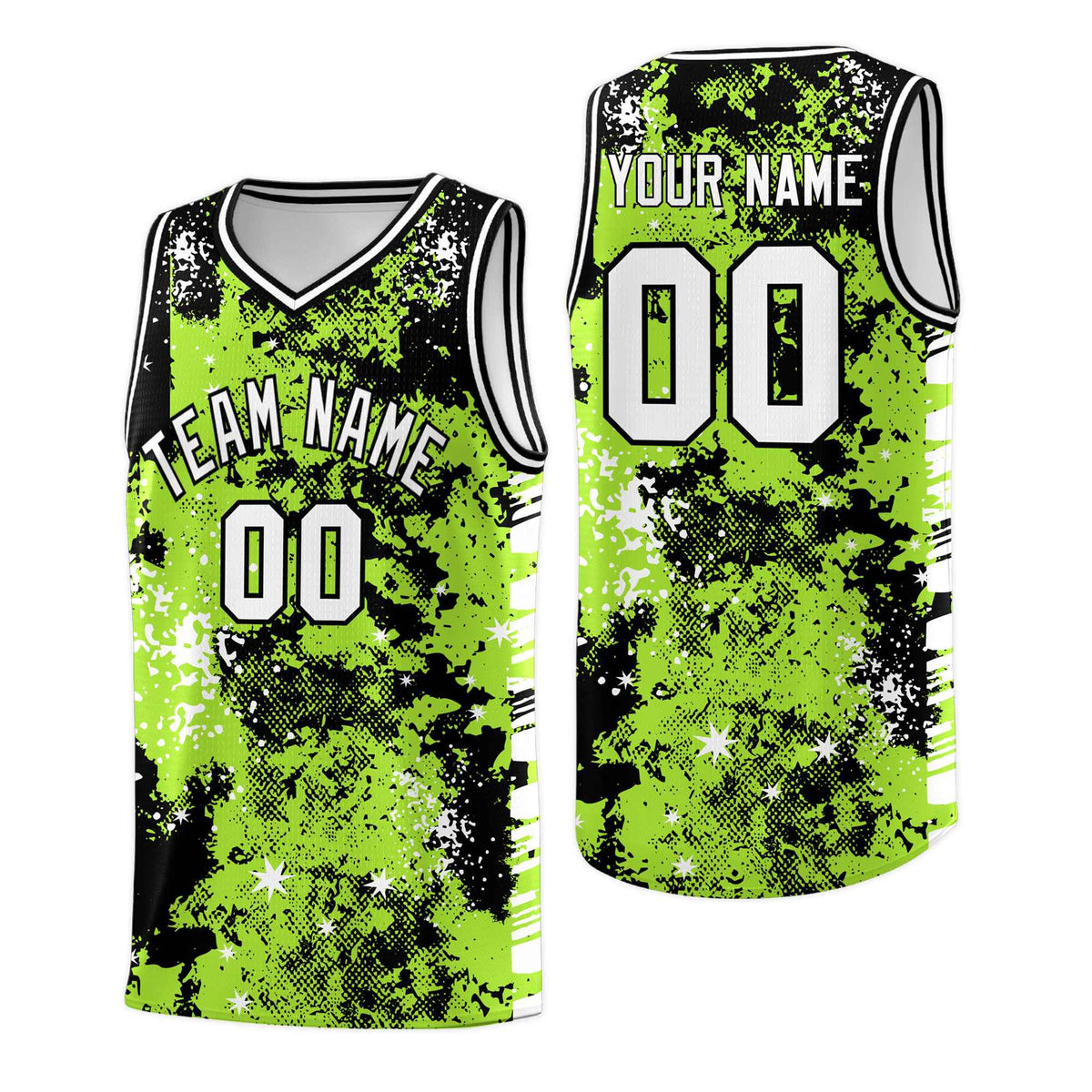 Custom Neon Green Black Vice Burst Galactic Graffiti Lightweight Basketball Jersey