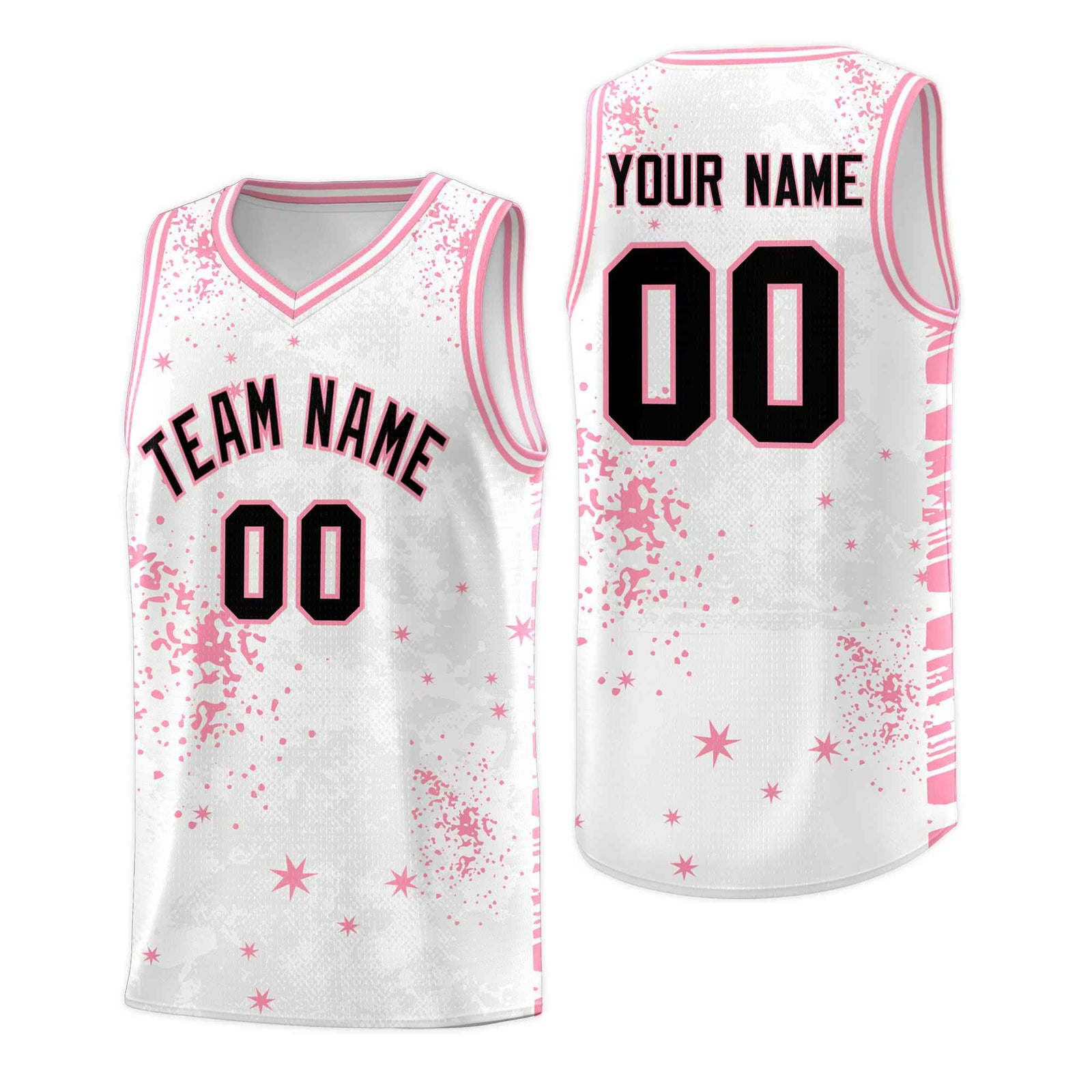 Custom White Light Pink Vice Burst Galactic Graffiti Drapable Basketball Jersey