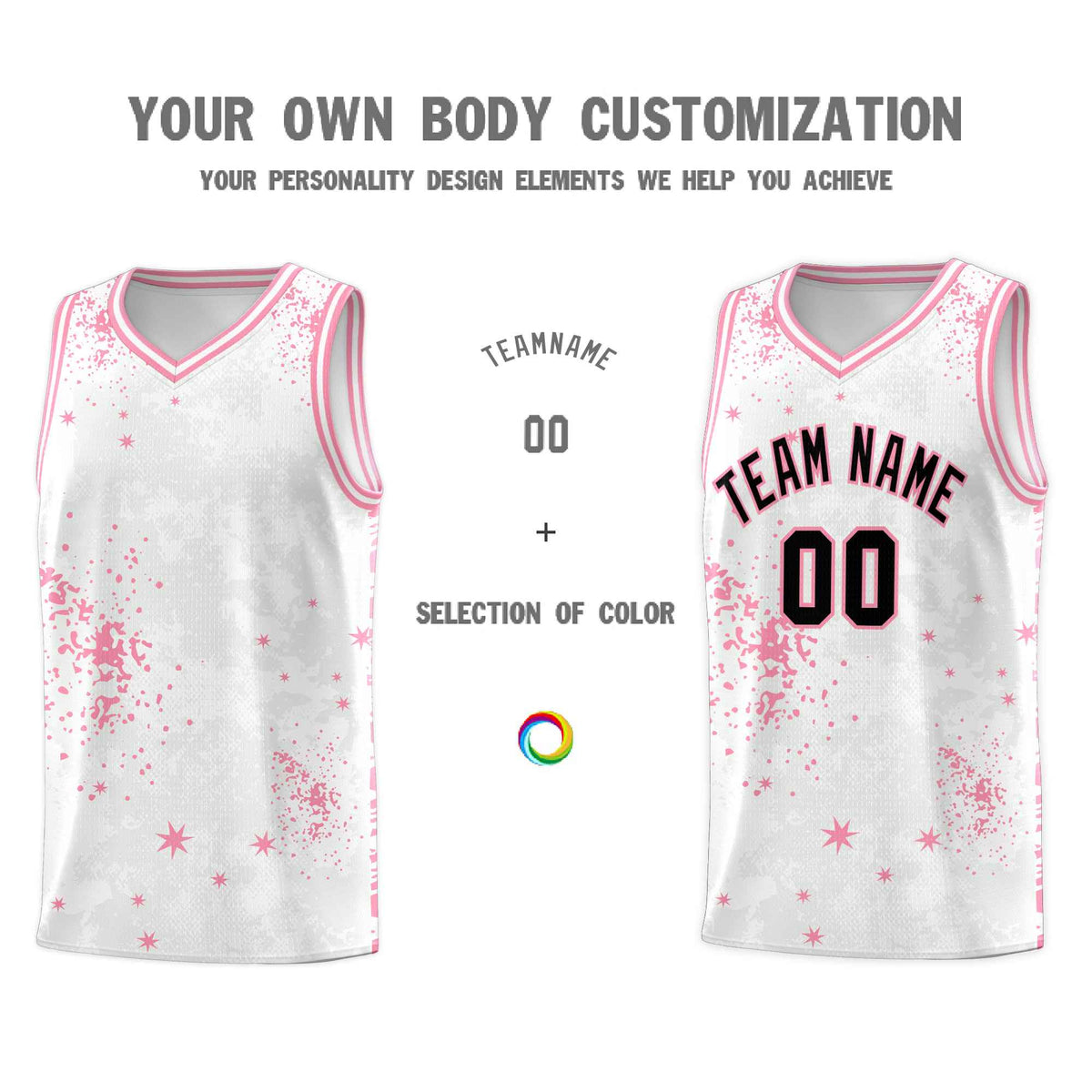 Custom White Light Pink Vice Burst Galactic Graffiti Drapable Basketball Jersey