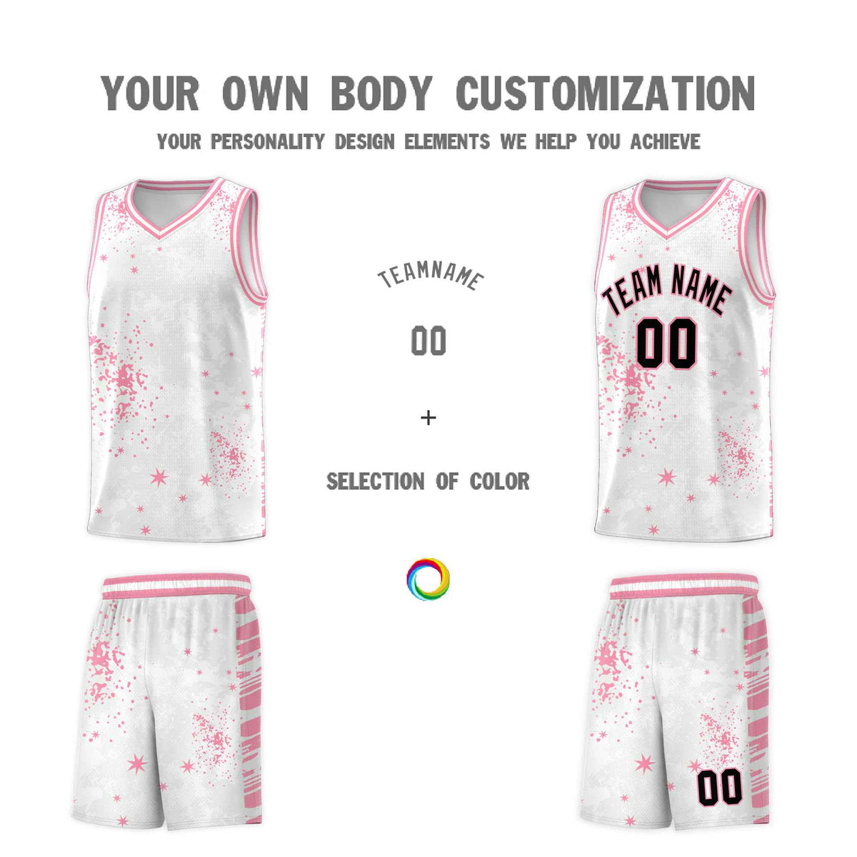 Custom White Light Pink Vice Burst Galactic Graffiti Drapable Basketball Jersey