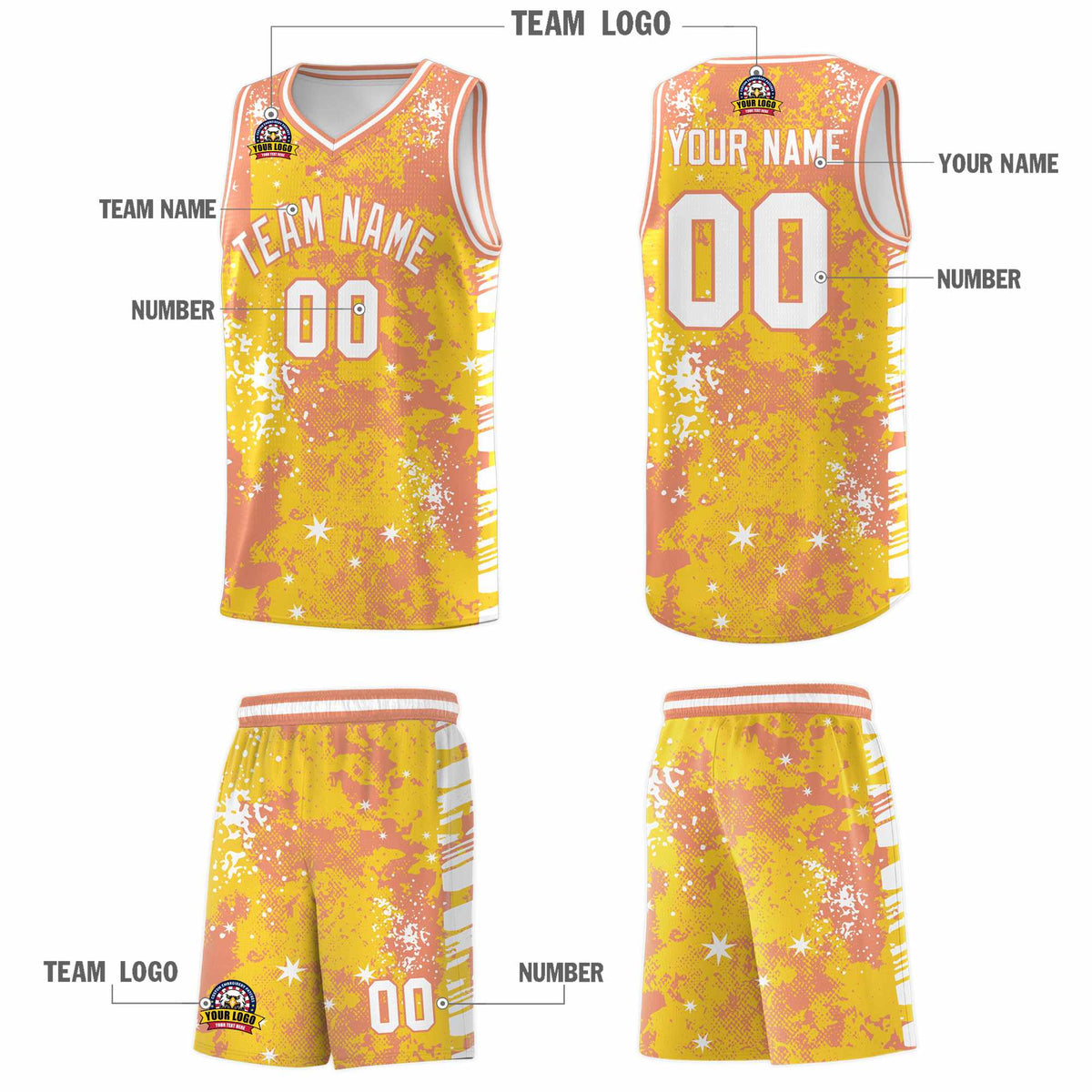 Custom Gold Light Orange Vice Burst Galactic Graffiti Stretch Fabric Basketball Jersey