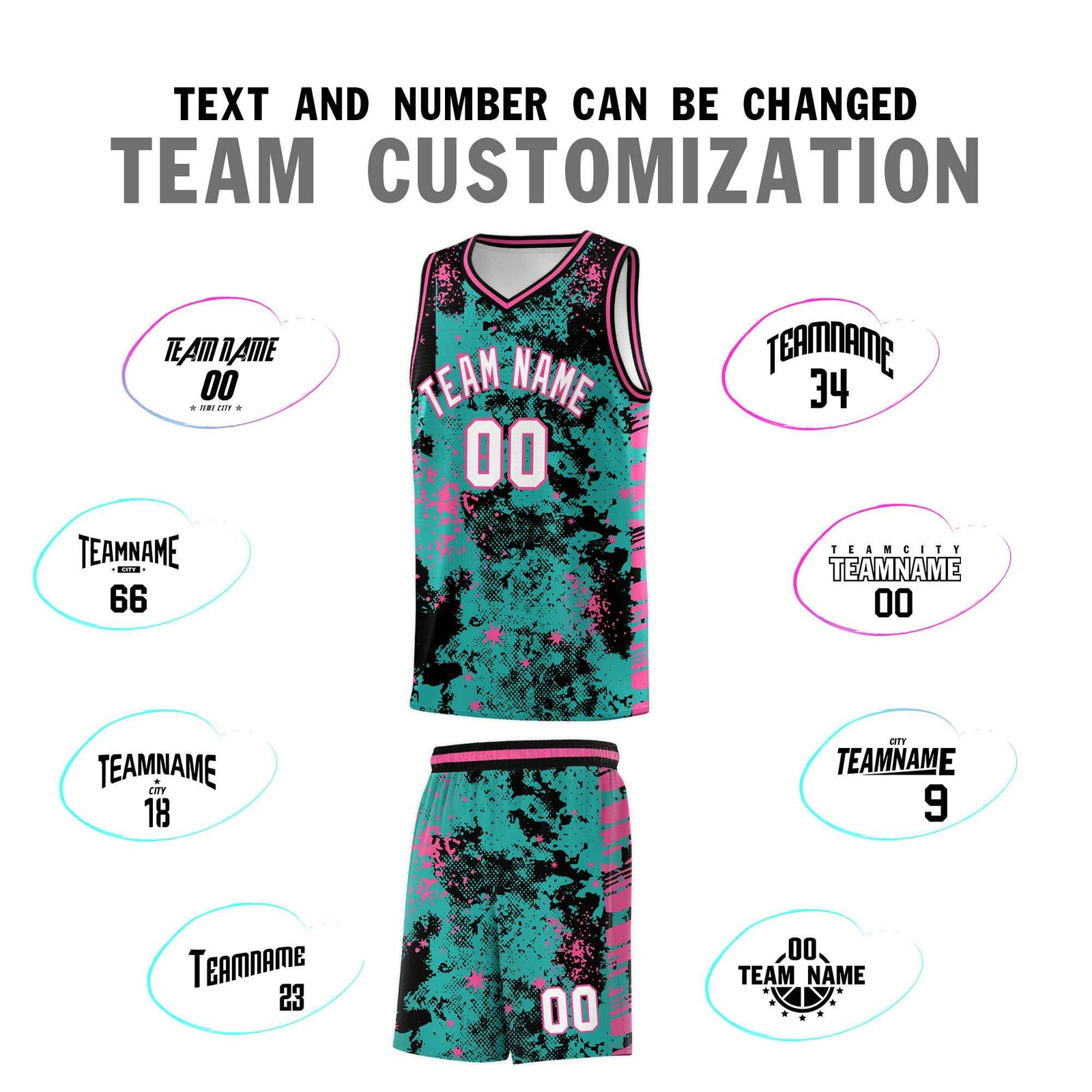 Custom Aqua Black Vice Burst Galactic Graffiti Drapable Basketball Jersey