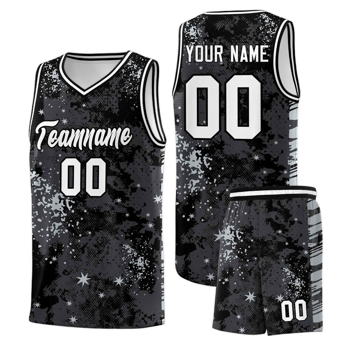 Custom Black Gray Vice Burst Galactic Graffiti Stretch Fabric Basketball Jersey