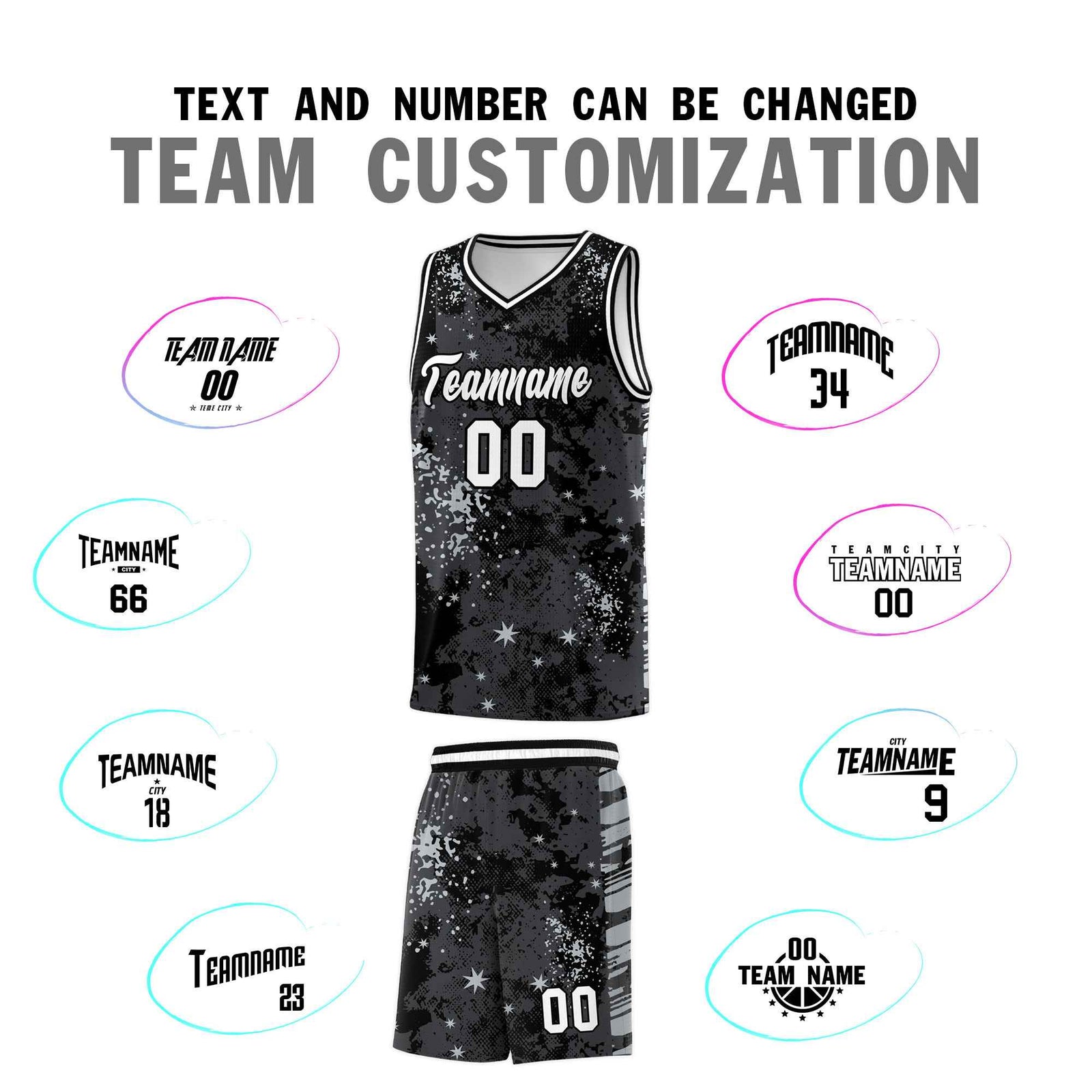 Custom Black Gray Vice Burst Galactic Graffiti Stretch Fabric Basketball Jersey