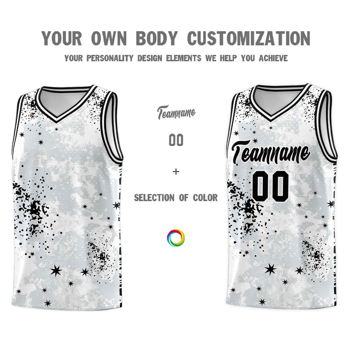 Custom White Black Vice Burst Galactic Graffiti Moisture-Wicking Basketball Jersey