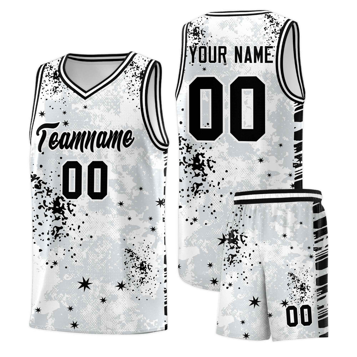 Custom White Black Vice Burst Galactic Graffiti Moisture-Wicking Basketball Jersey