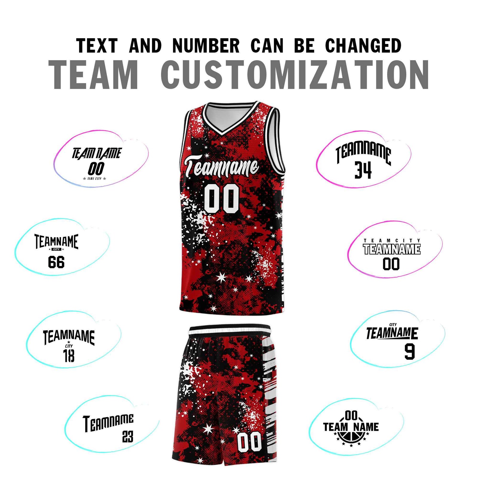 Custom Red Black Vice Burst Galactic Graffiti Wrinkle-Resistant Basketball Jersey