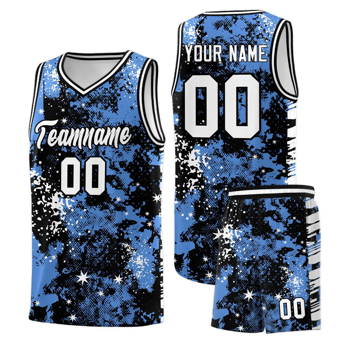 Custom Powder Blue Black Vice Burst Galactic Graffiti Lightweight Basketball Jersey