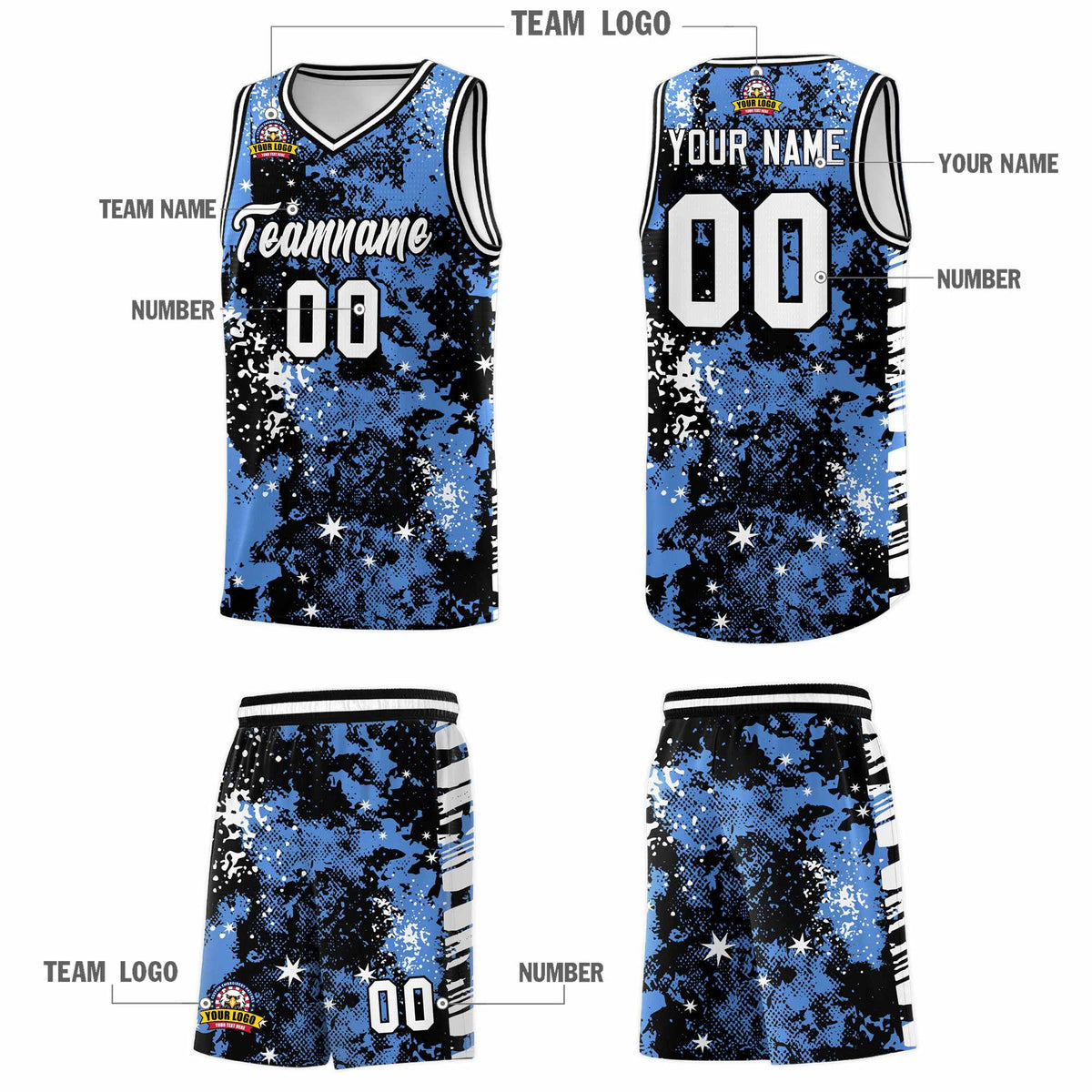 Custom Powder Blue Black Vice Burst Galactic Graffiti Lightweight Basketball Jersey