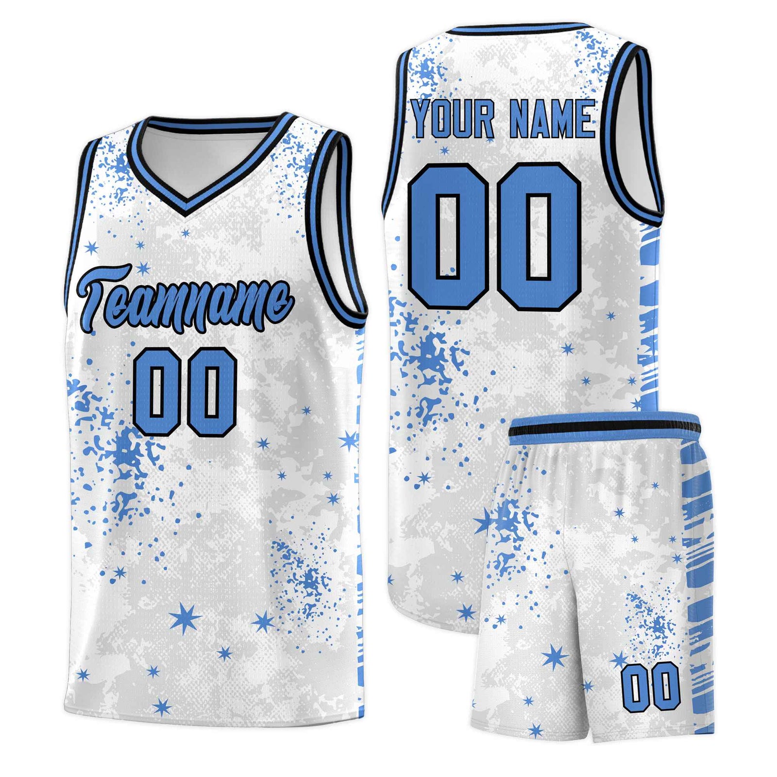 Custom White Powder Blue Vice Burst Galactic Graffiti Quick-Drying Basketball Jersey