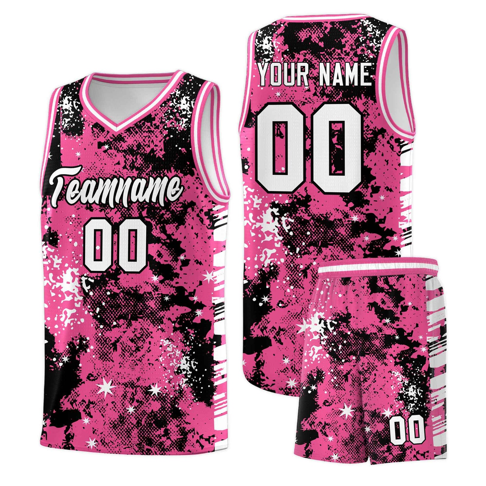 Custom Pink Black Vice Burst Galactic Graffiti Drapable Basketball Jersey