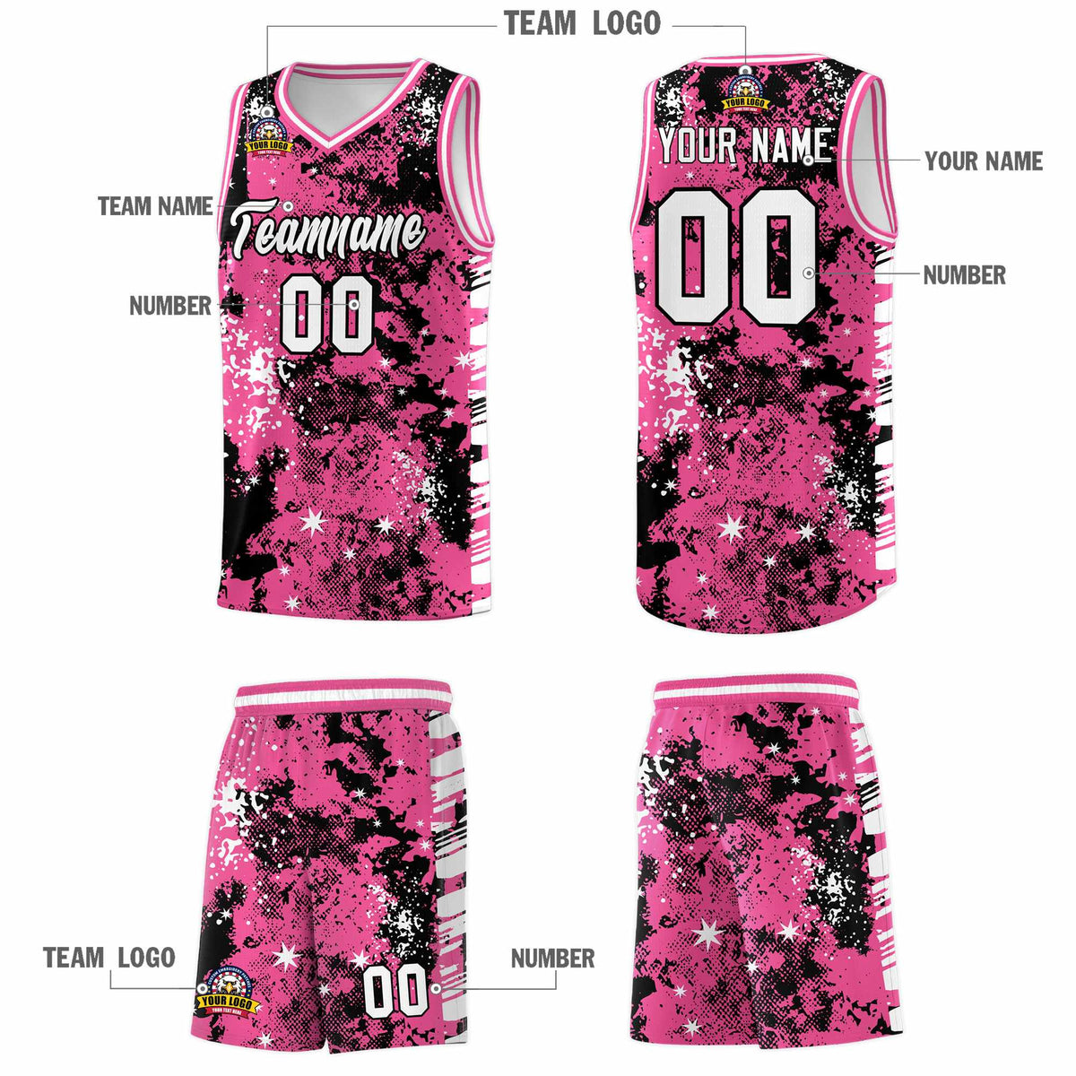 Custom Pink Black Vice Burst Galactic Graffiti Drapable Basketball Jersey